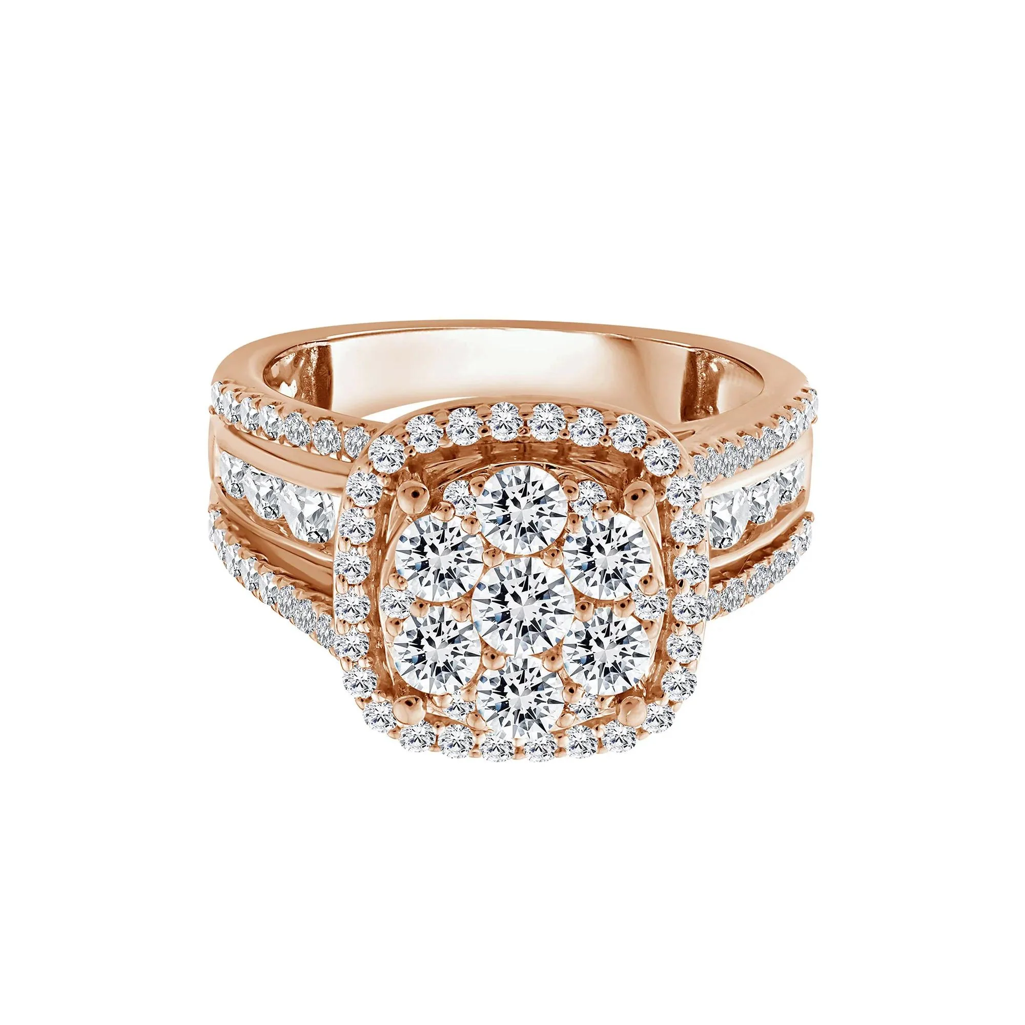 2 CT. Tw. Diamond Composite Engagement Ring 10K Rose Gold Round Brilliant Cut Size 8.5 2.5mm