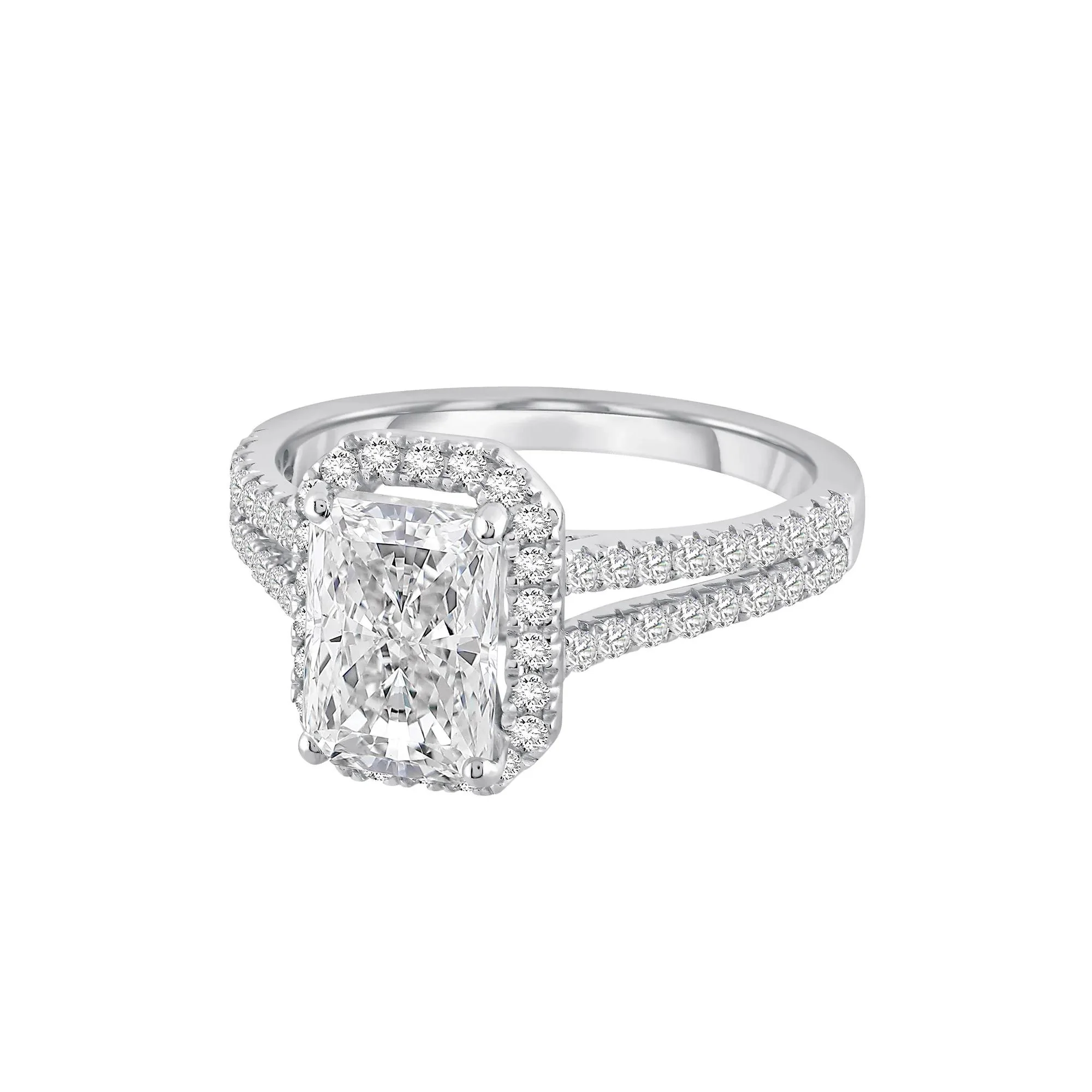 3 CT. Tw. Lab Grown Diamond Radiant-Cut Halo Engagement Ring 14K White Gold Size 8.5 11.5mm - Image 4