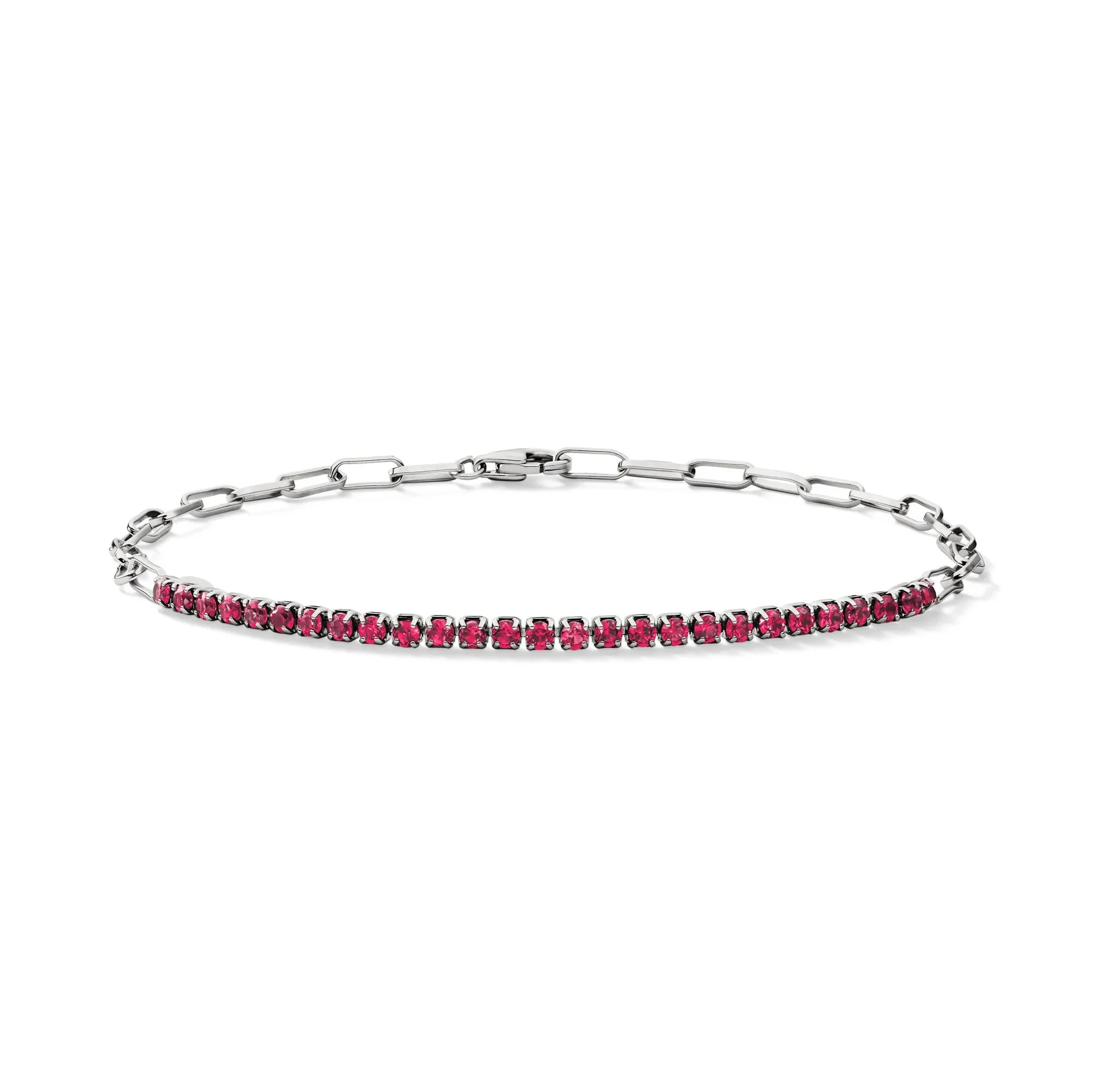 Lab-Created Ruby Paperclip Bracelet .925 Sterling Silver White Size 100.00mm