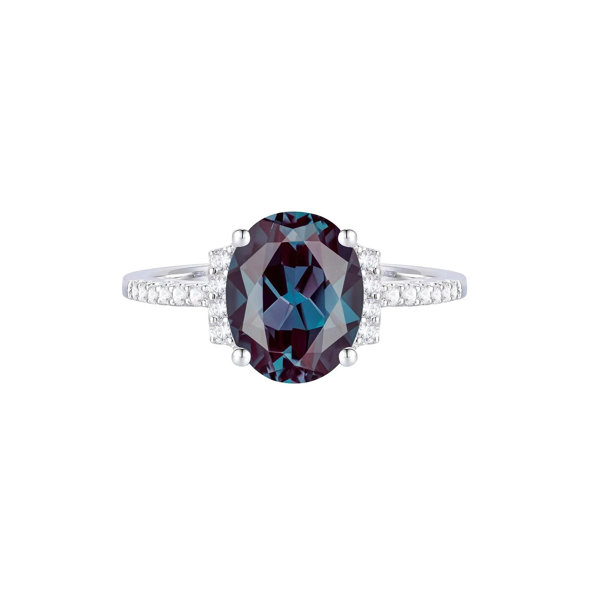 1/7 CT. Tw. Lab-Created Alexandrite and Diamond Ring 10K White Gold Size 6.5 1mm