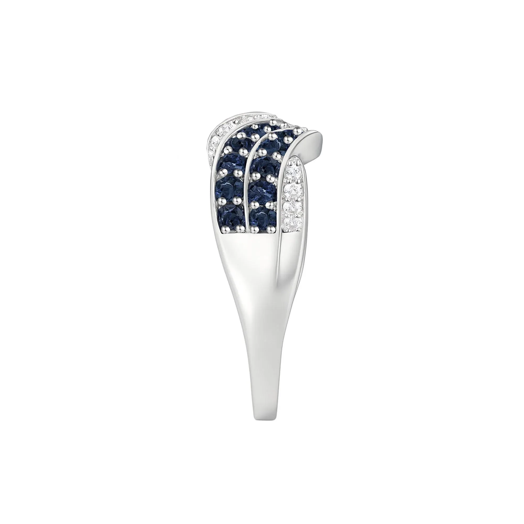 1/4 CT. Tw. Blue Sapphire & Diamond Band Ring 10K White Gold Size 6.5 1mm - Image 2