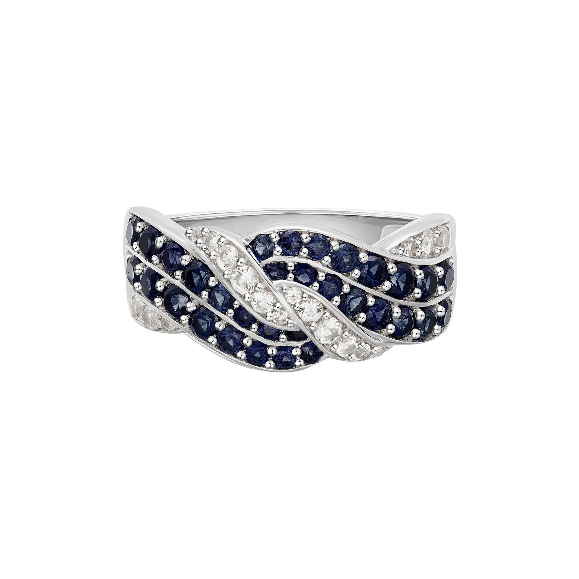 1/4 CT. Tw. Blue Sapphire & Diamond Band Ring 10K White Gold Size 7 1mm