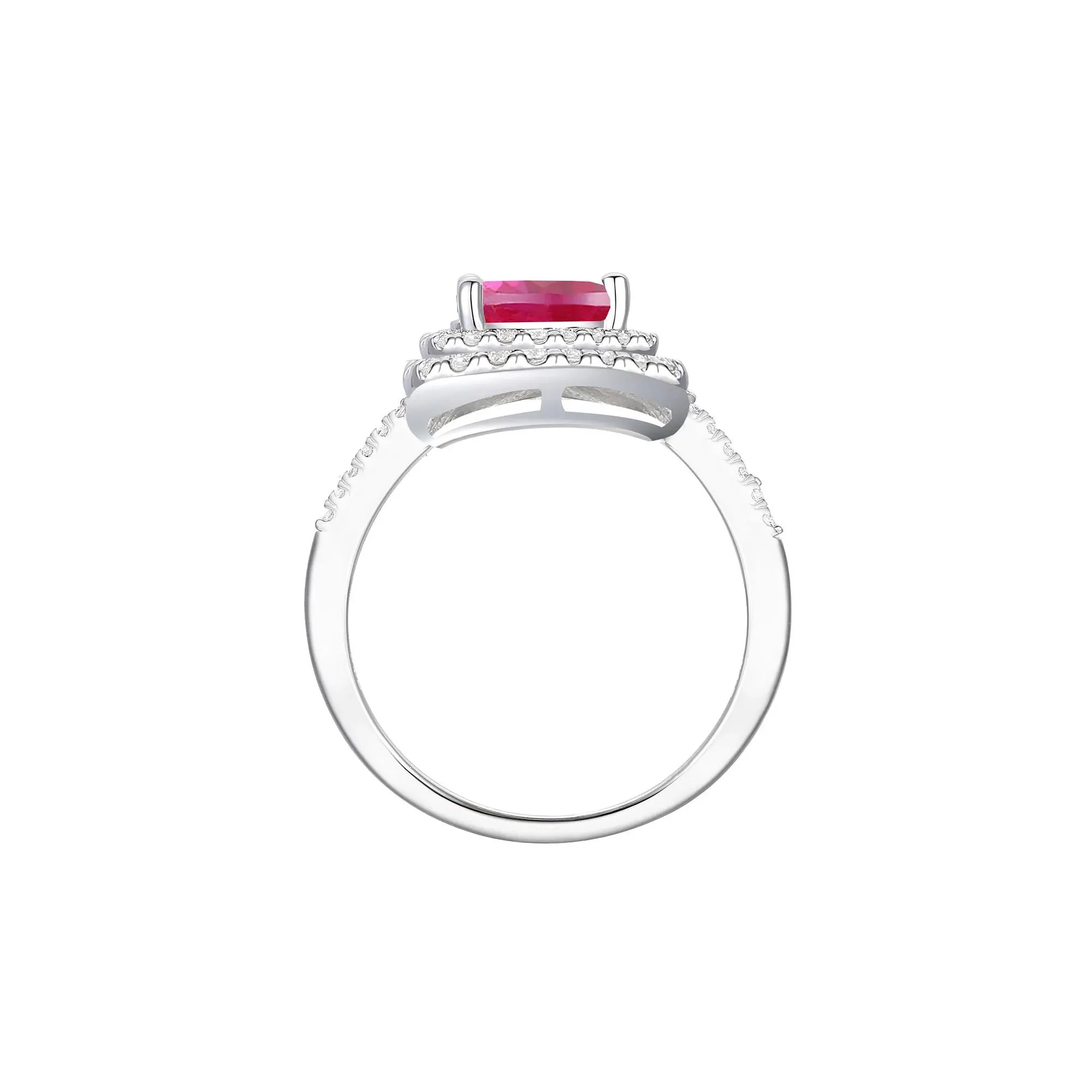 Lab-Created Ruby and Lab-Created White Sapphire Halo Ring .925 Sterling Silver Size 6.5 1mm - Image 2