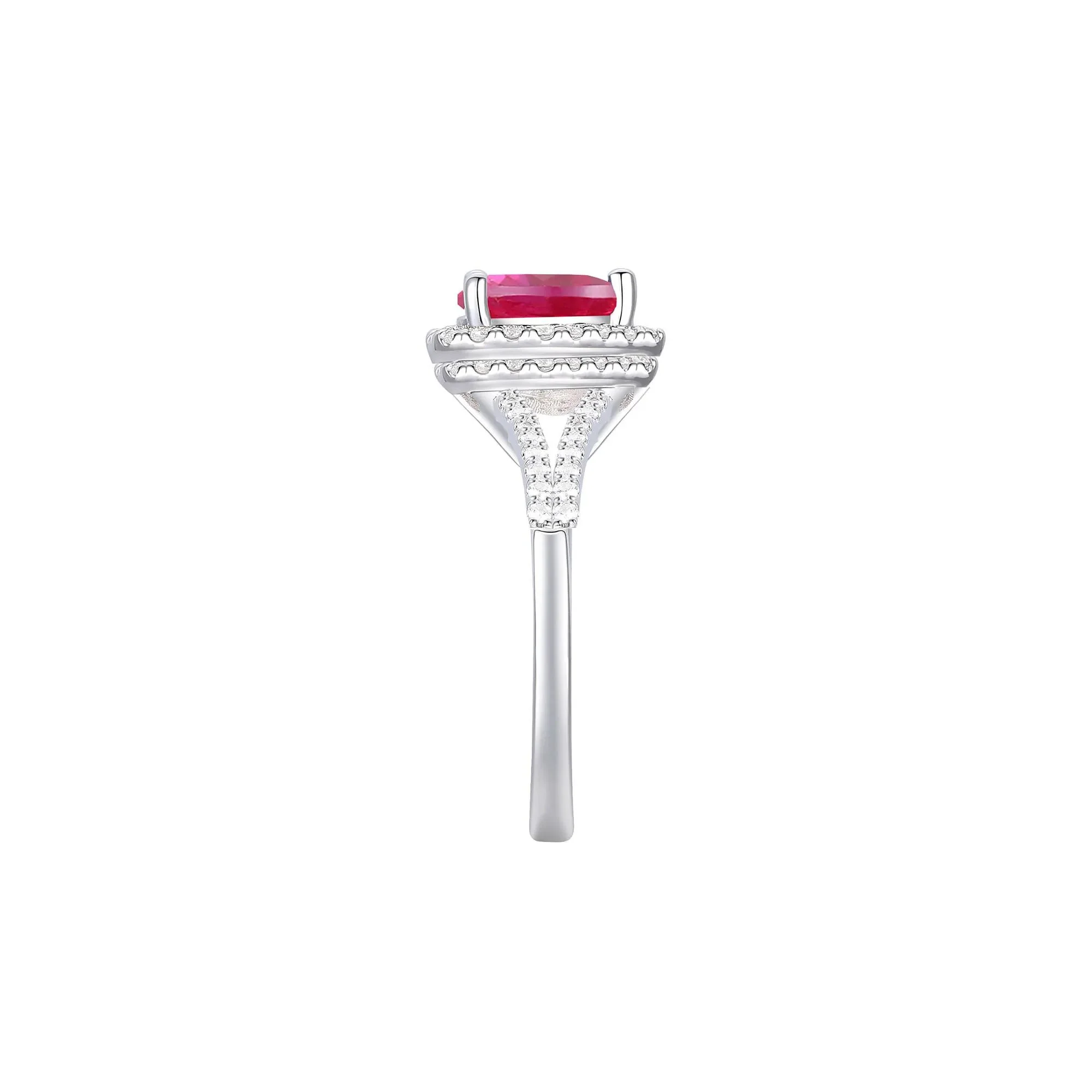 Lab-Created Ruby and Lab-Created White Sapphire Halo Ring .925 Sterling Silver Size 7 1mm - Image 3