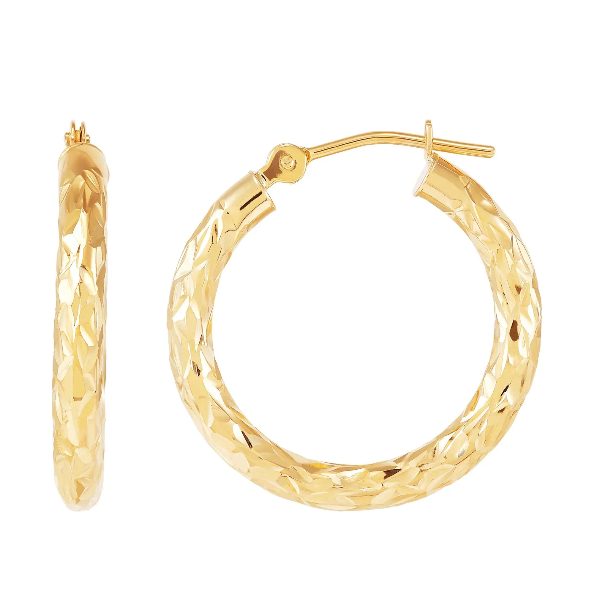 Crystal Cut Hoop Earrings 10K Yellow Gold Size 18.00mm