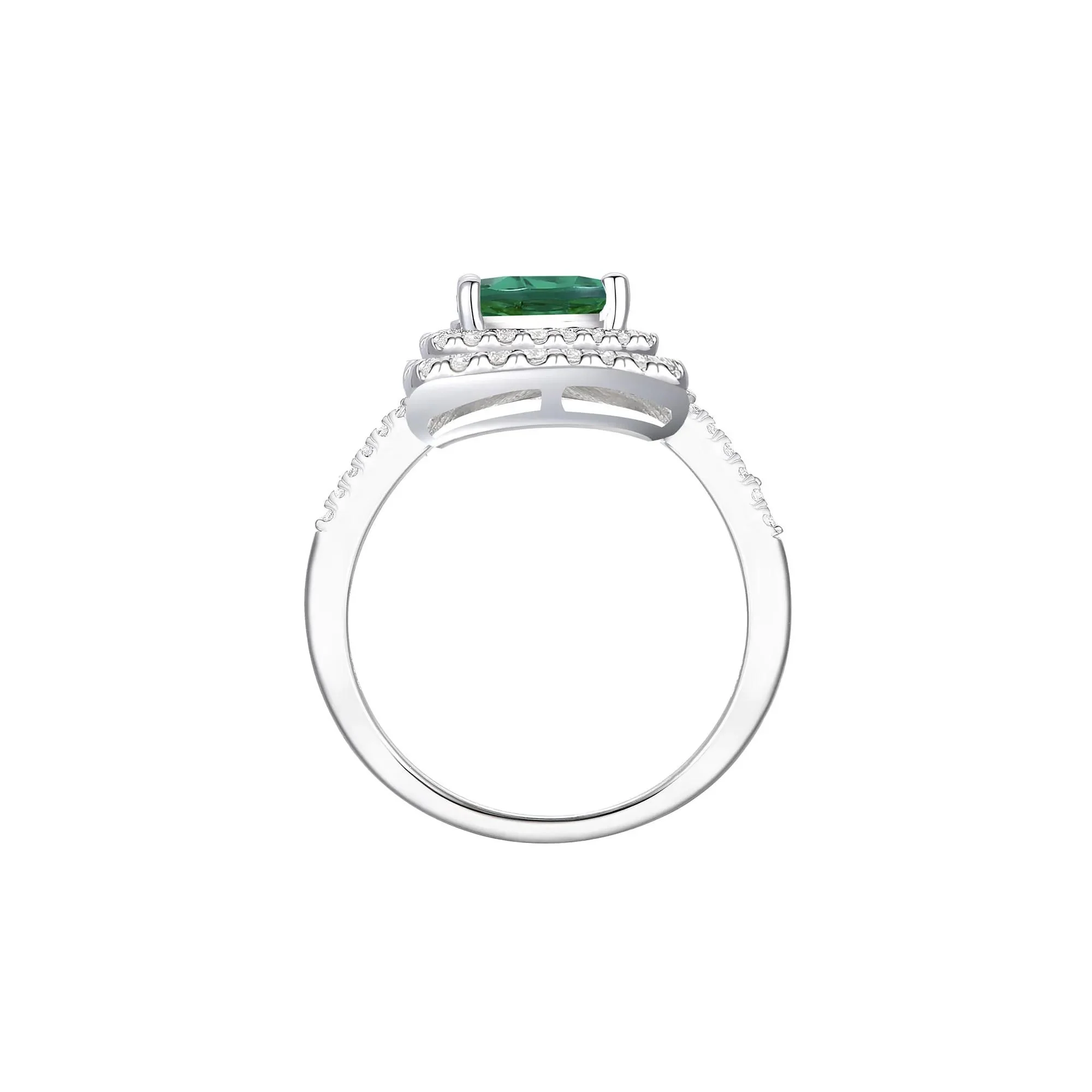 Lab-Created Emerald & Lab-Created White Sapphire Halo Ring .925 Sterling Silver Size 6.5 1mm - Image 2