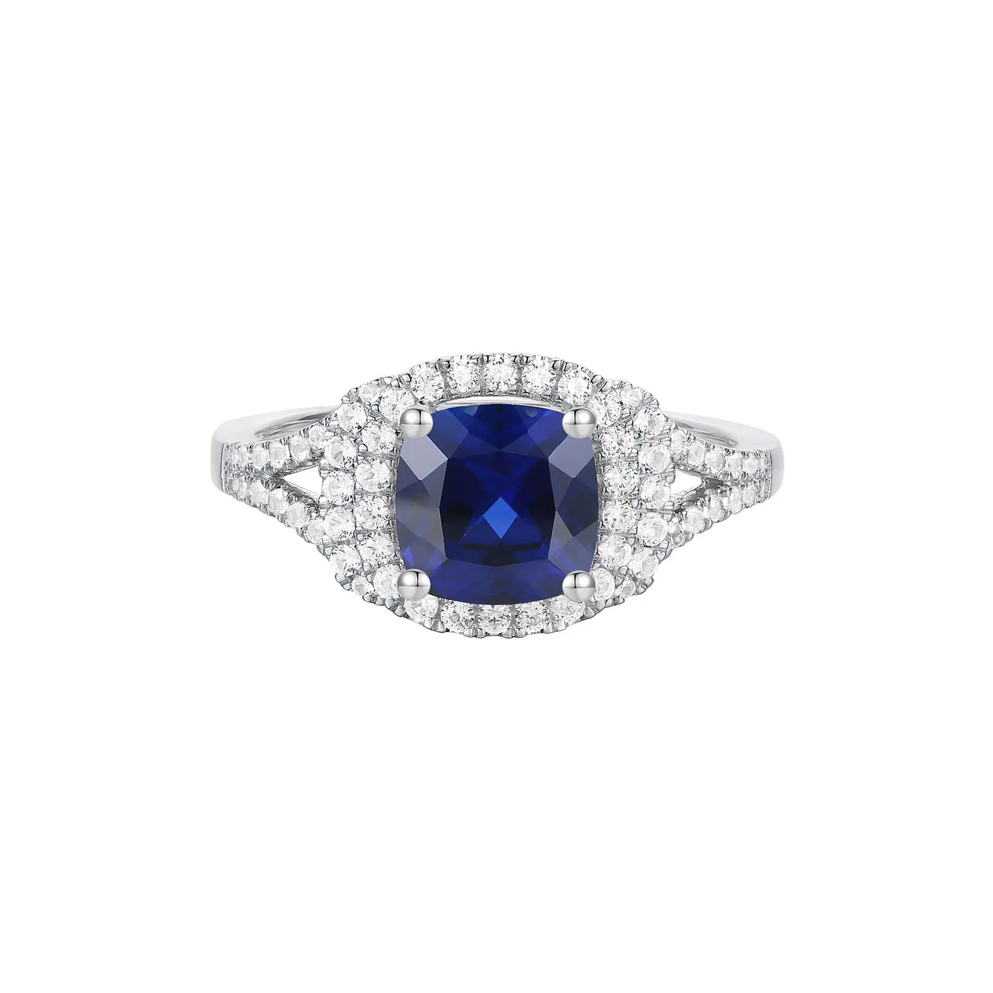 Lab-Created Gemstone & Lab-Created White Sapphire Halo Ring .925 Sterling Silver Size 6.5 1mm