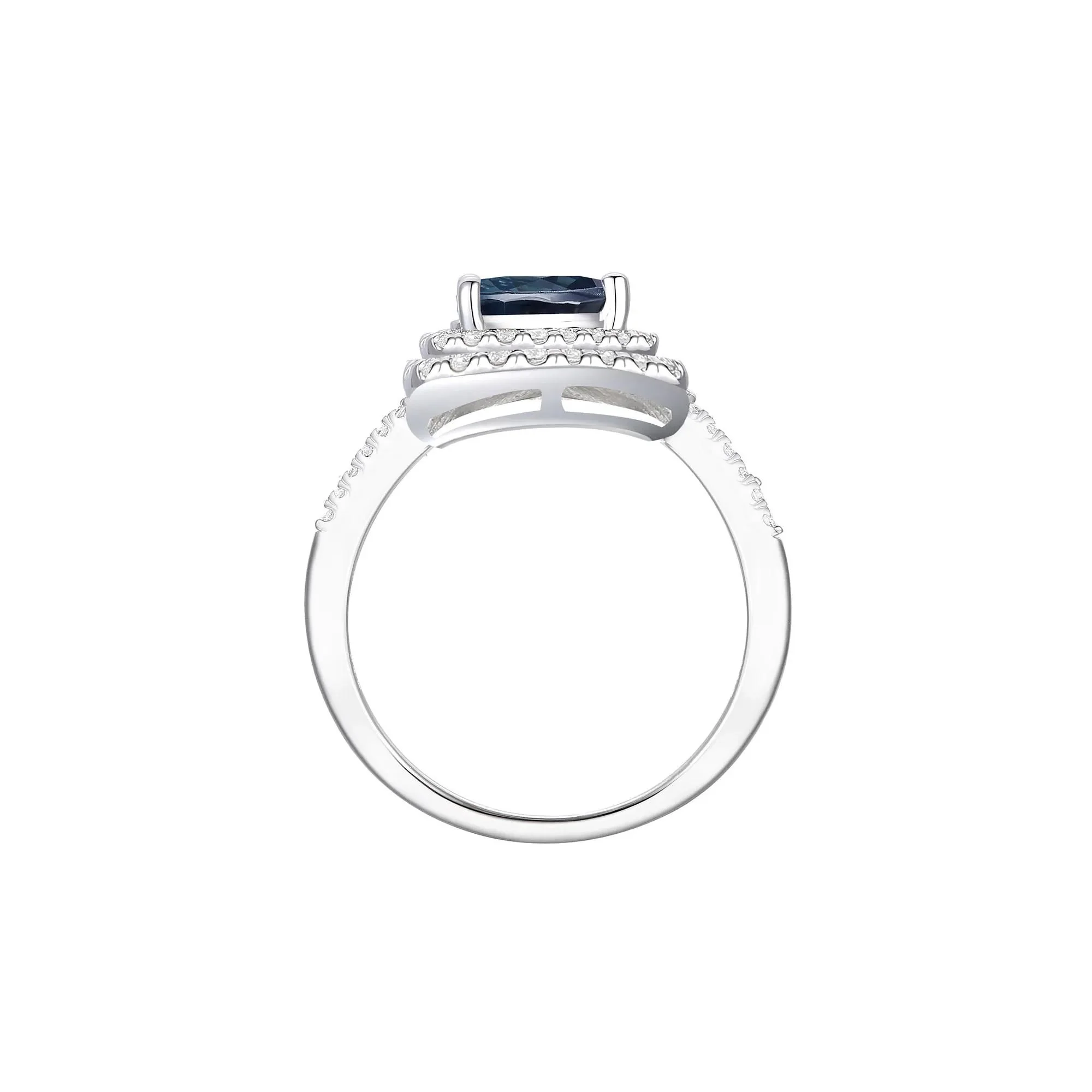 Lab-Created Gemstone & Lab-Created White Sapphire Halo Ring .925 Sterling Silver Size 6.5 1mm - Image 2