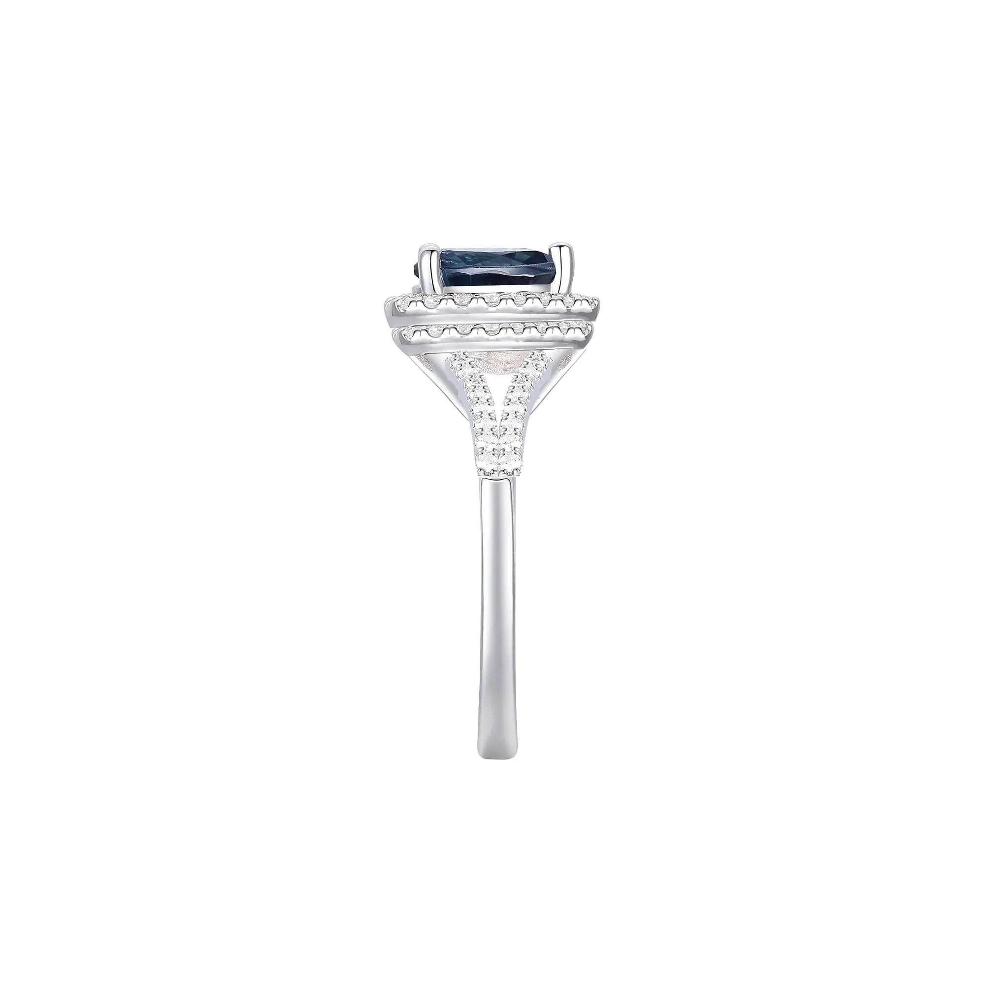 Lab-Created Gemstone & Lab-Created White Sapphire Halo Ring .925 Sterling Silver Size 6.5 1mm - Image 3