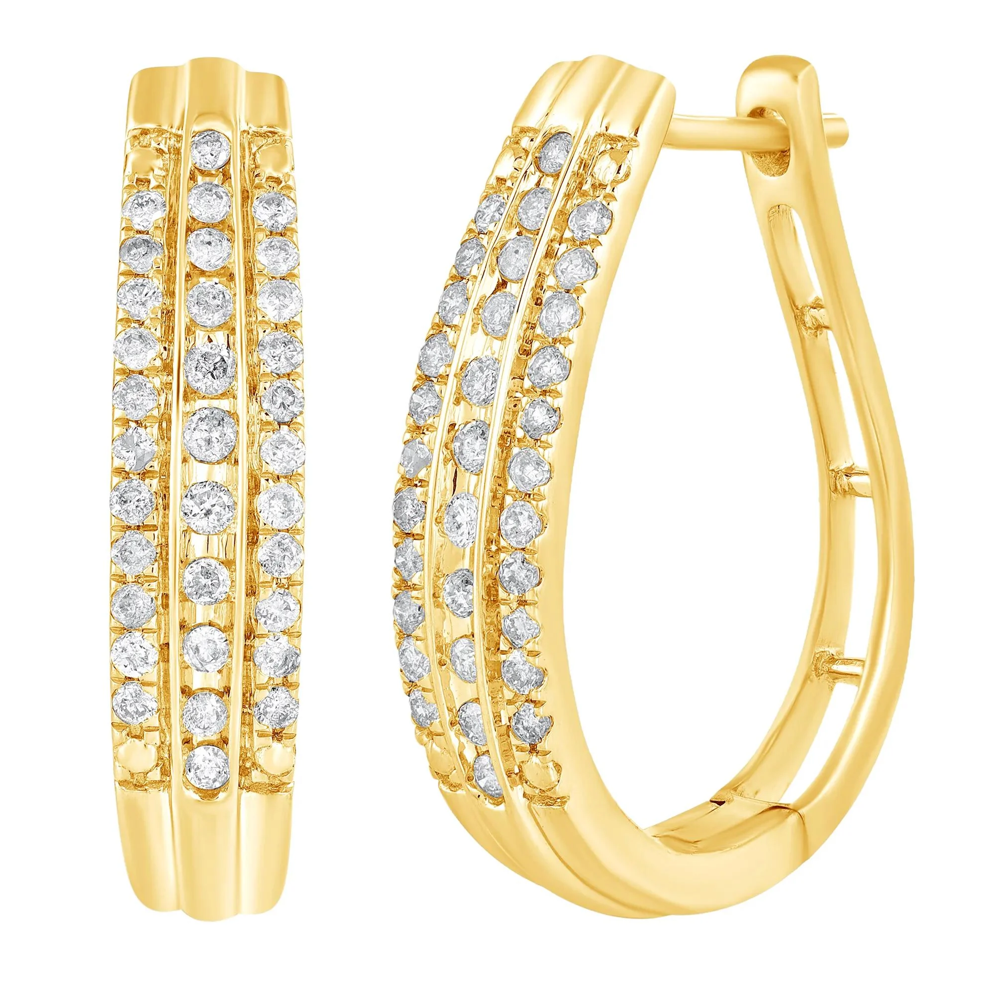 1/2 CT. Tw. Diamond Multi-Row Hoop Earrings 10K Yellow Gold Size 5.00mm