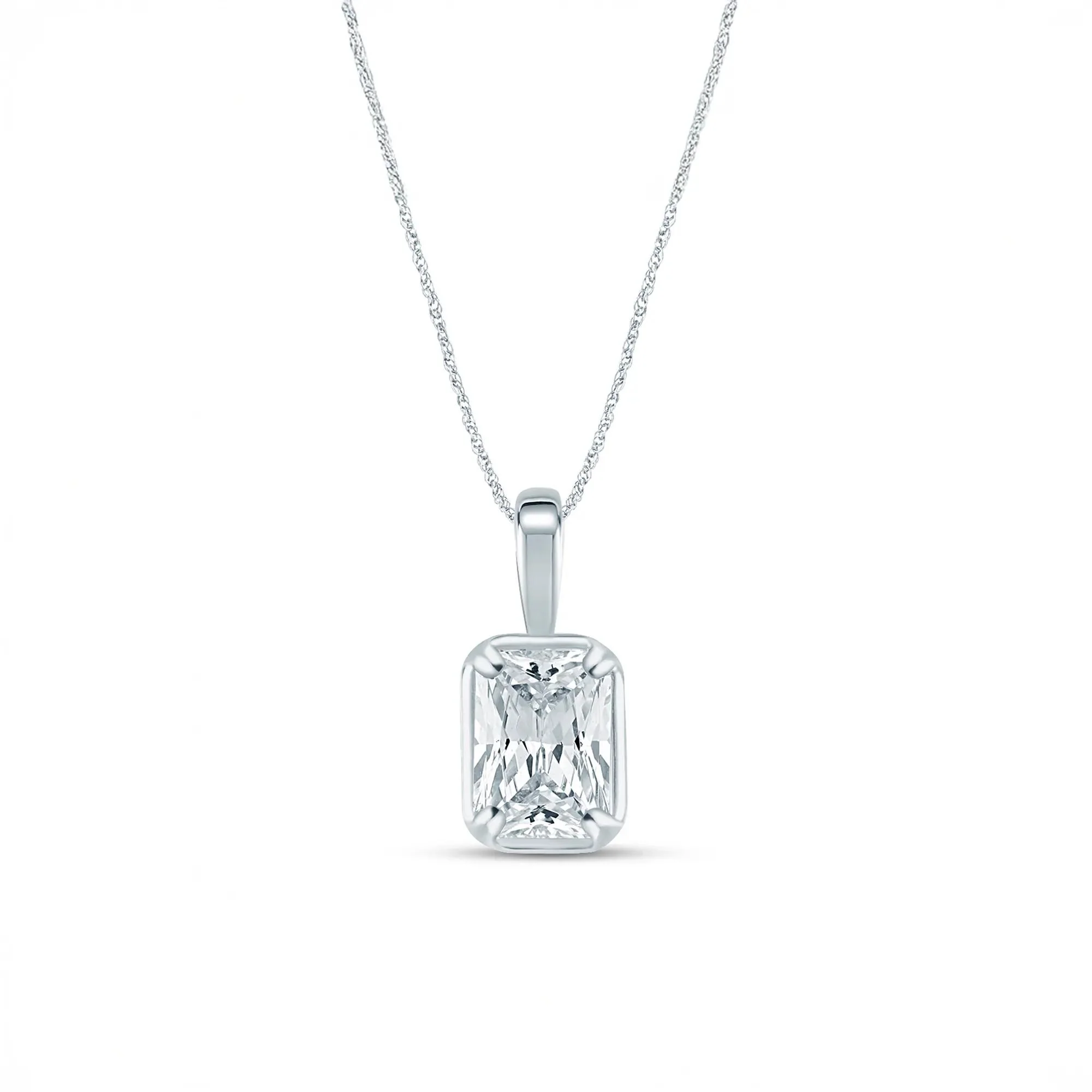 1/2 CT. Tw. Lab Grown Diamond Radiant-Cut Pendant Necklace 10K White Gold Size 18"
