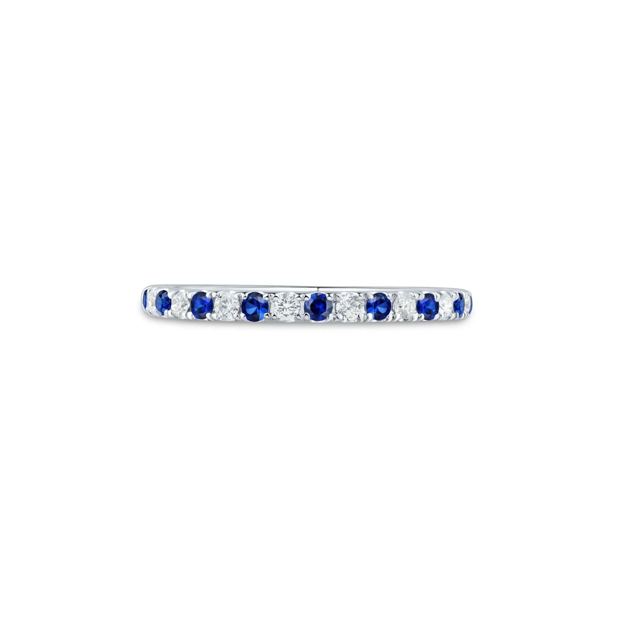1/7 CT. Tw. Lab Grown Diamond & Lab-Created Blue Sapphire Anniversary Band Ring 14K White Gold Size 6.5 1.5mm