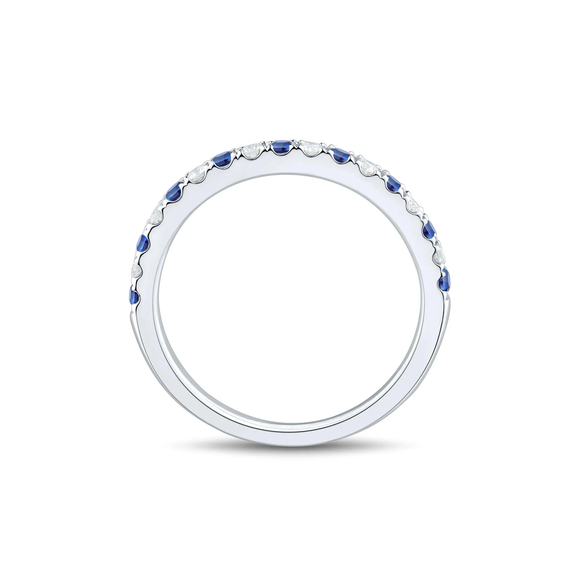 1/7 CT. Tw. Lab Grown Diamond & Lab-Created Blue Sapphire Anniversary Band Ring 14K White Gold Size 7 1.5mm - Image 3