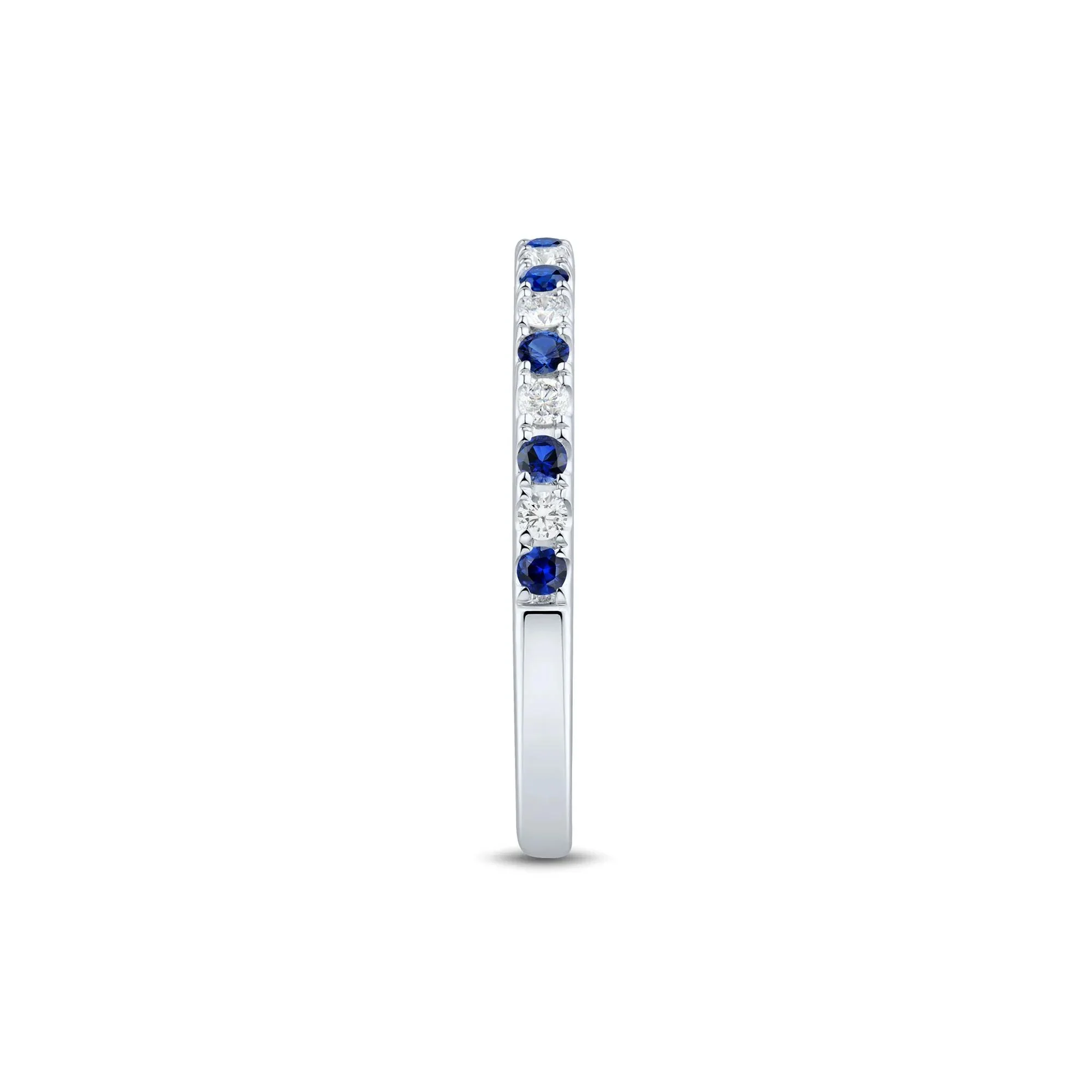 1/7 CT. Tw. Lab Grown Diamond & Lab-Created Blue Sapphire Anniversary Band Ring 14K White Gold Size 7.5 1.5mm - Image 2