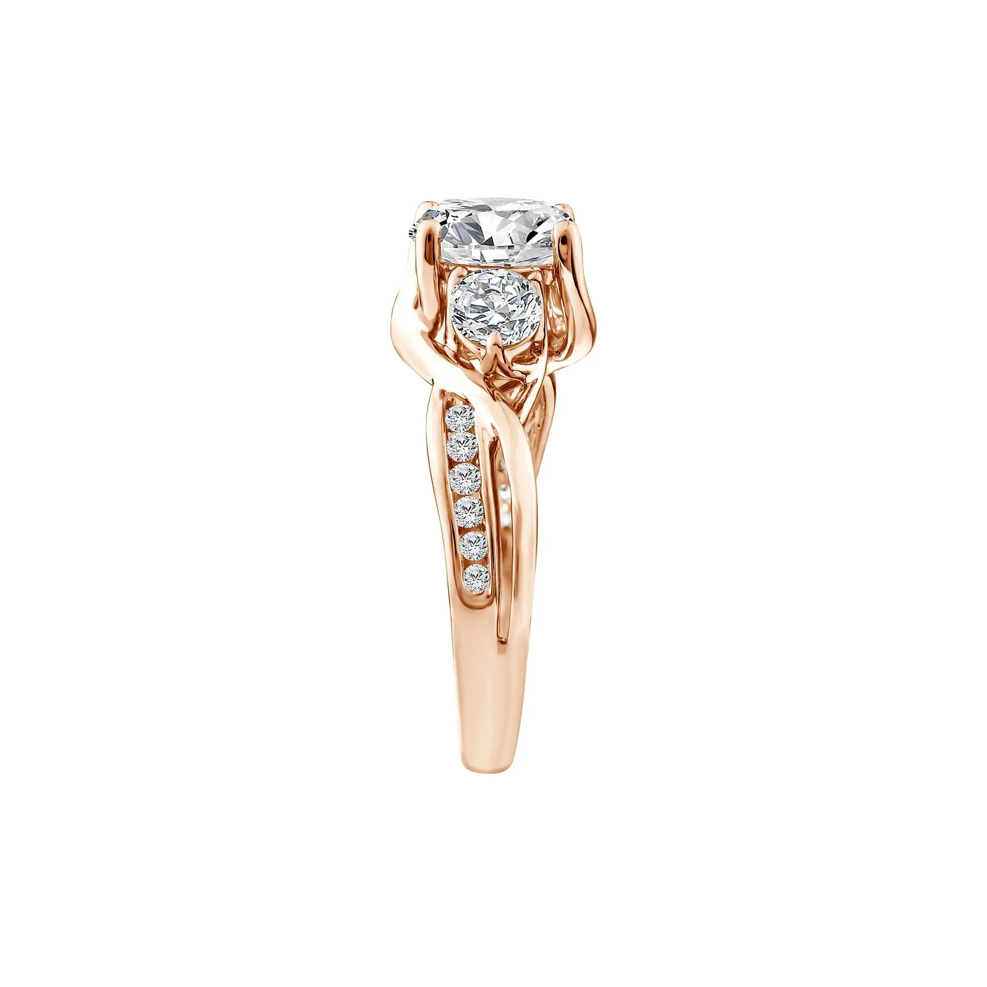 2 3/4 CT. Tw. Lab Grown Diamond Three-Stone Engagement Ring 10K Rose Gold Size 7 1.5mm - Image 3