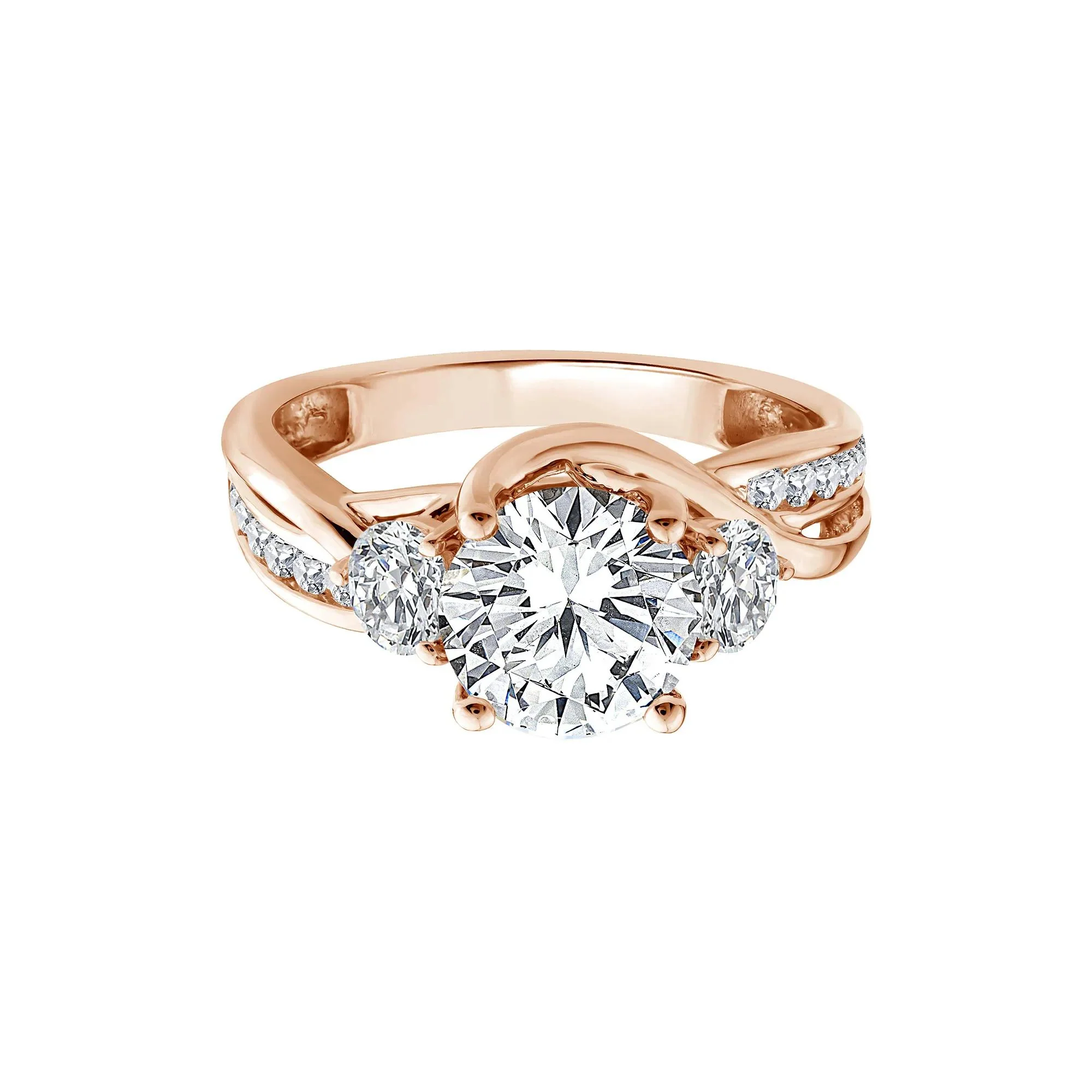 2 3/4 CT. Tw. Lab Grown Diamond Three-Stone Engagement Ring 10K Rose Gold Size 7.5 1.5mm