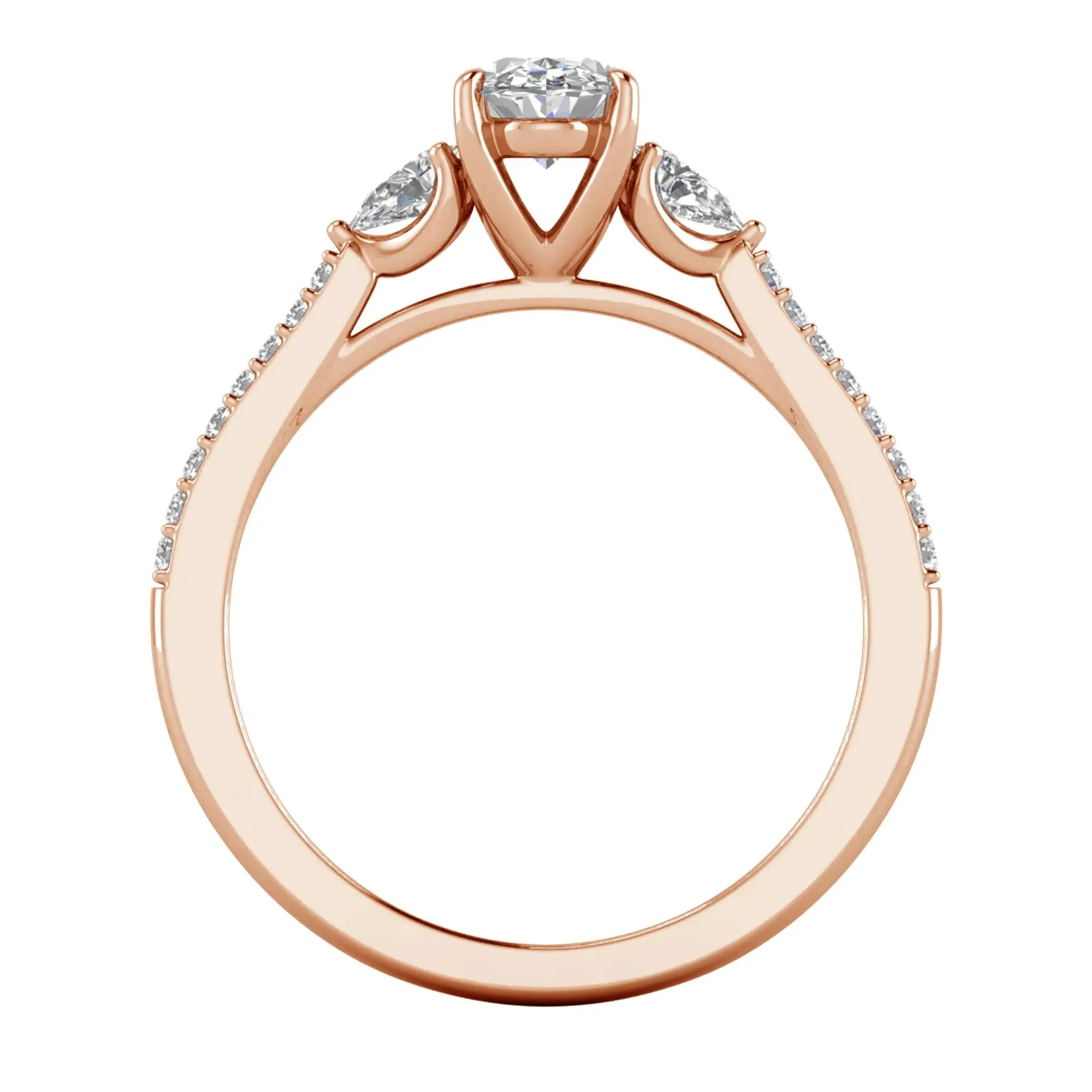 1 CT. Tw. Lab Grown Diamond Three-Stone Engagement Ring 10K Rose Gold Size 8 1.5mm - Image 2