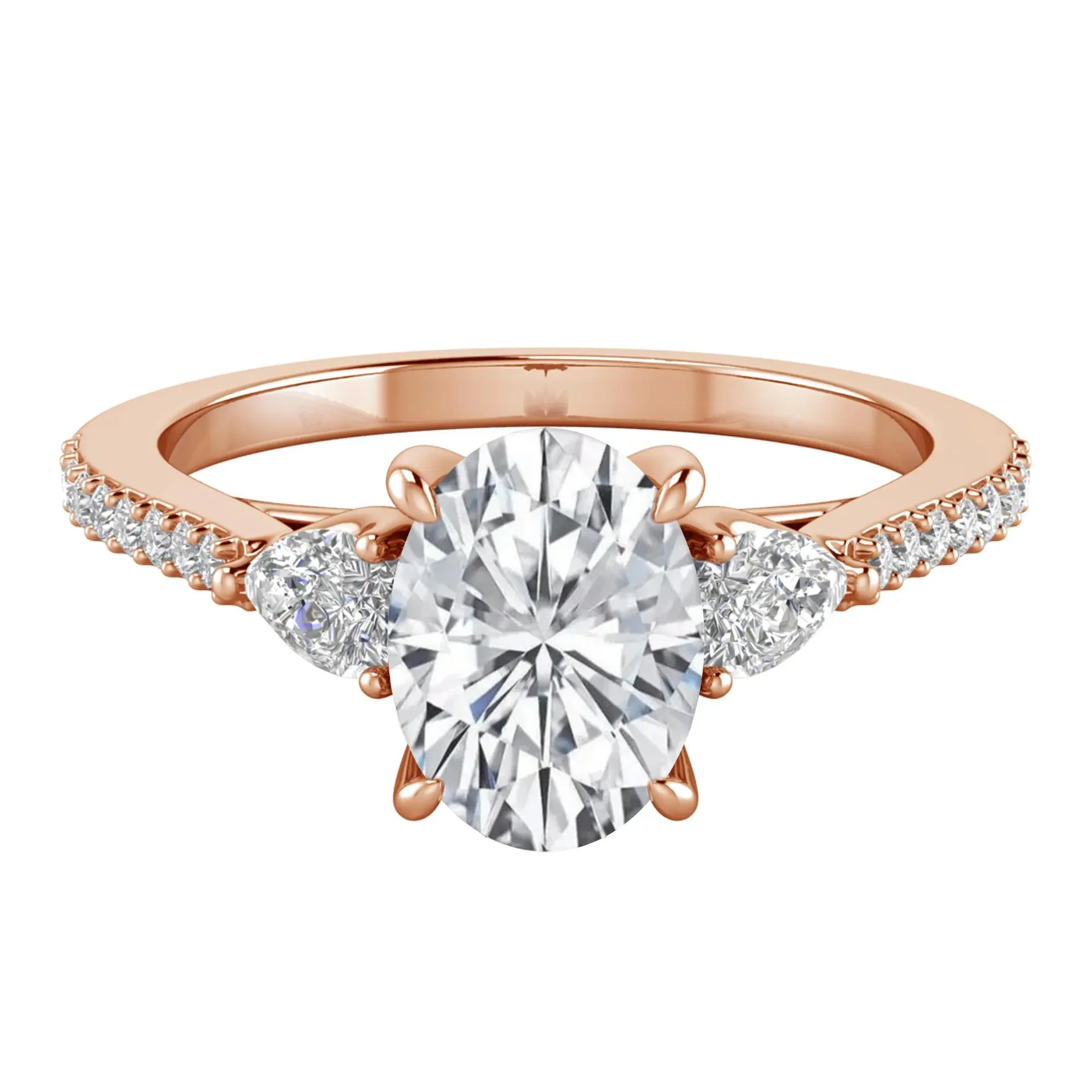 1 CT. Tw. Lab Grown Diamond Three-Stone Engagement Ring 10K Rose Gold Size 8.5 1.5mm