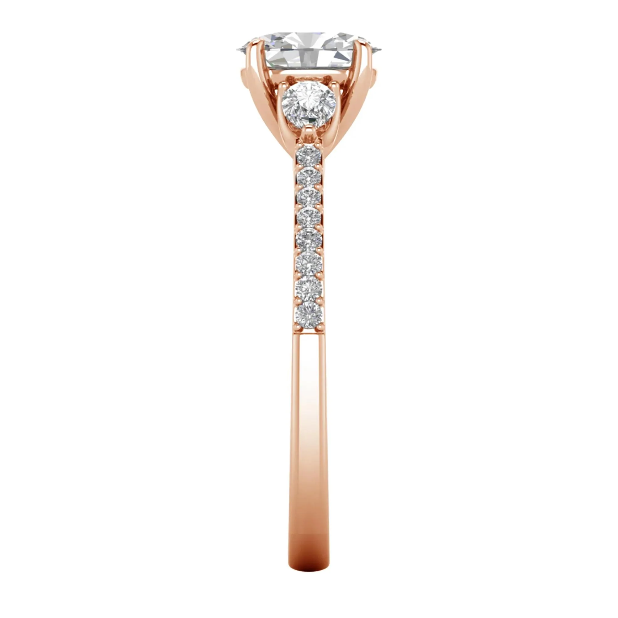 1 CT. Tw. Lab Grown Diamond Three-Stone Engagement Ring 10K Rose Gold Size 8.5 1.5mm - Image 3