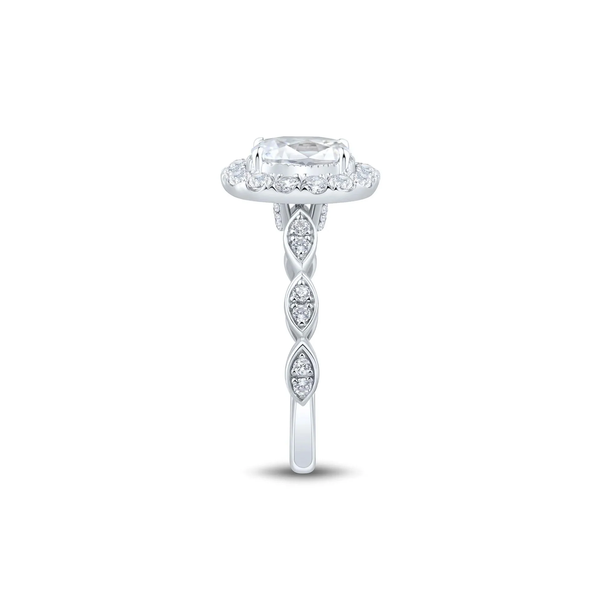 1/2 CT. Tw. Oval Diamond Engagement Ring 14K White Gold Round Brilliant Cut Size 6 1.5mm - Image 2