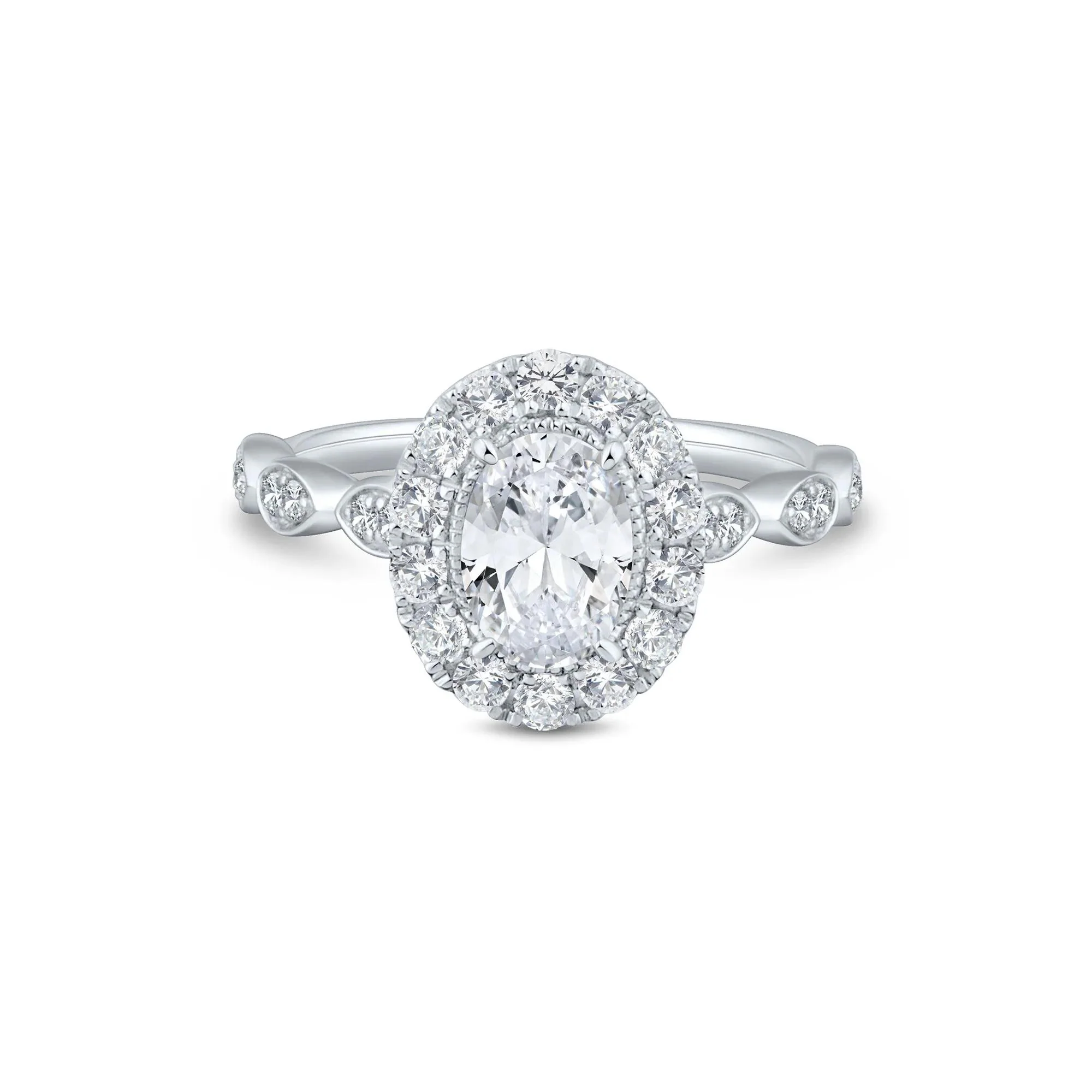 1/2 CT. Tw. Oval Diamond Engagement Ring 14K White Gold Round Brilliant Cut Size 6.5 1.5mm