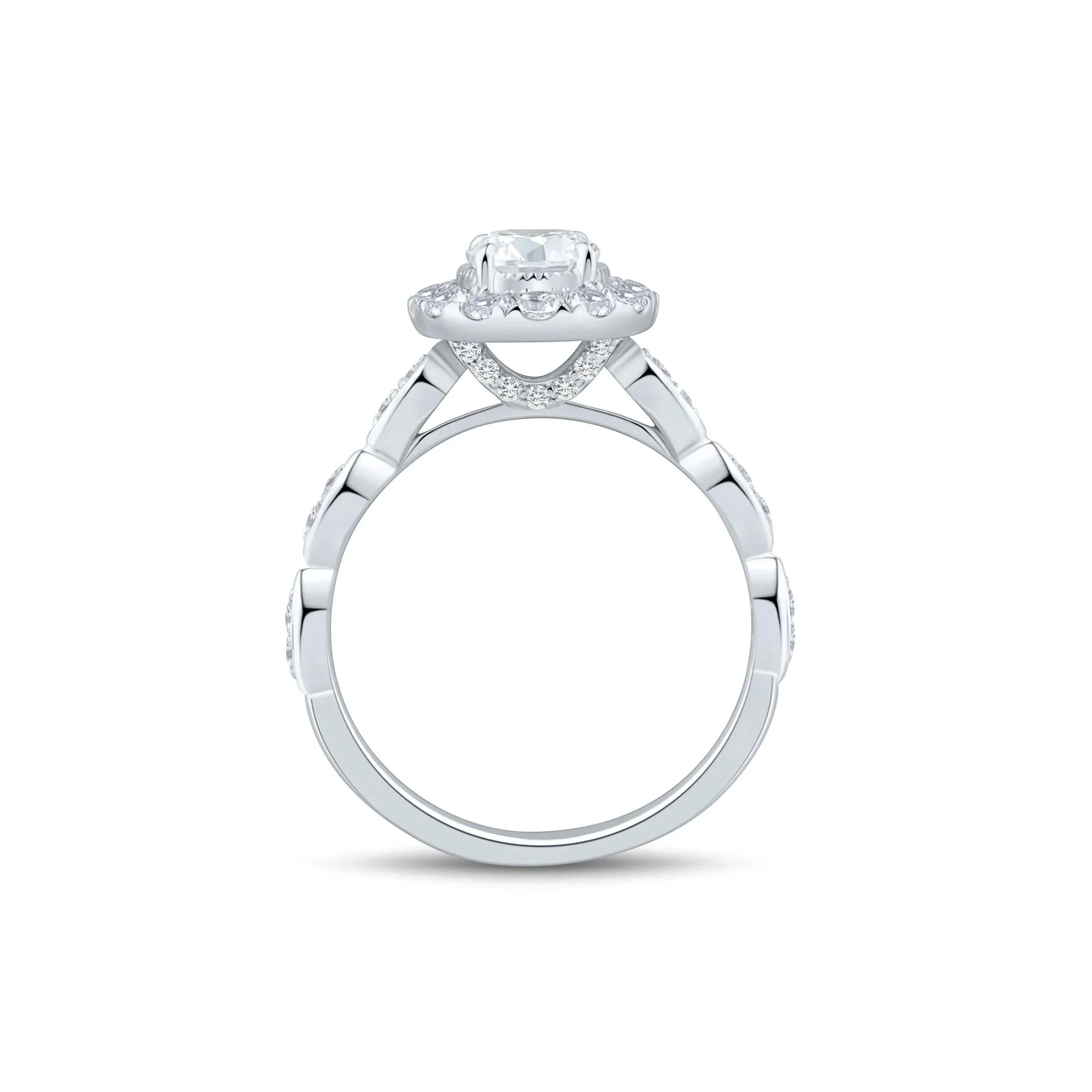 1/2 CT. Tw. Oval Diamond Engagement Ring 14K White Gold Round Brilliant Cut Size 7 1.5mm - Image 3
