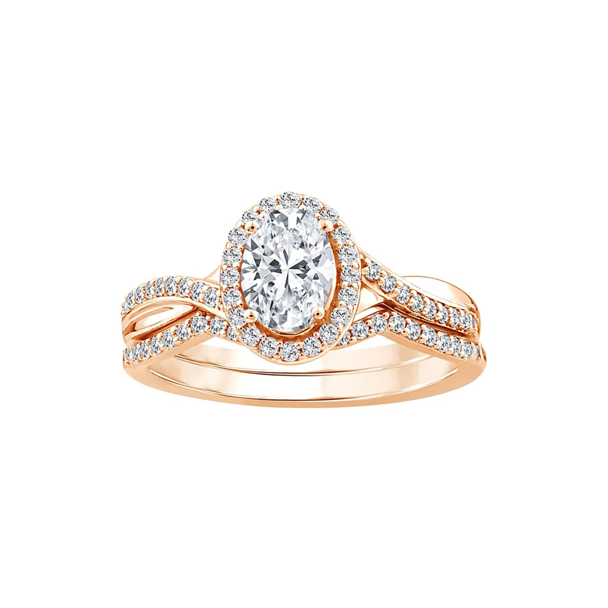 1 CT. Tw. Lab Grown Diamond Engagement Ring Set 10K Rose Gold Size 6 1.5mm