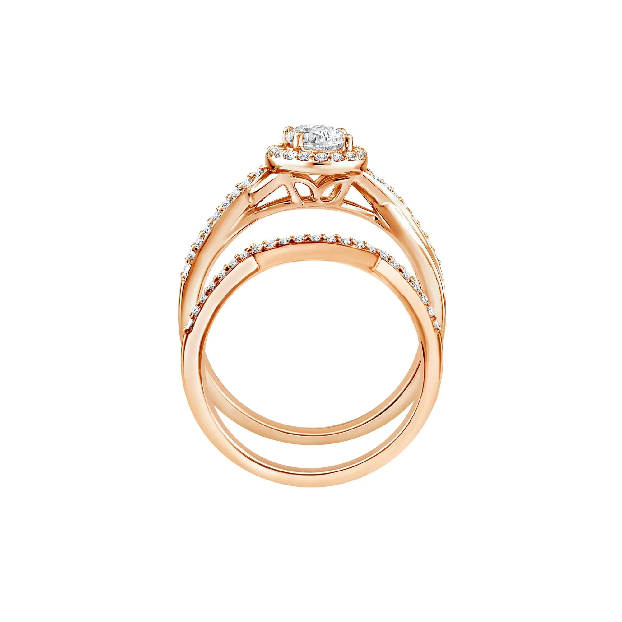 1 CT. Tw. Lab Grown Diamond Engagement Ring Set 10K Rose Gold Size 7 1.5mm - Image 2