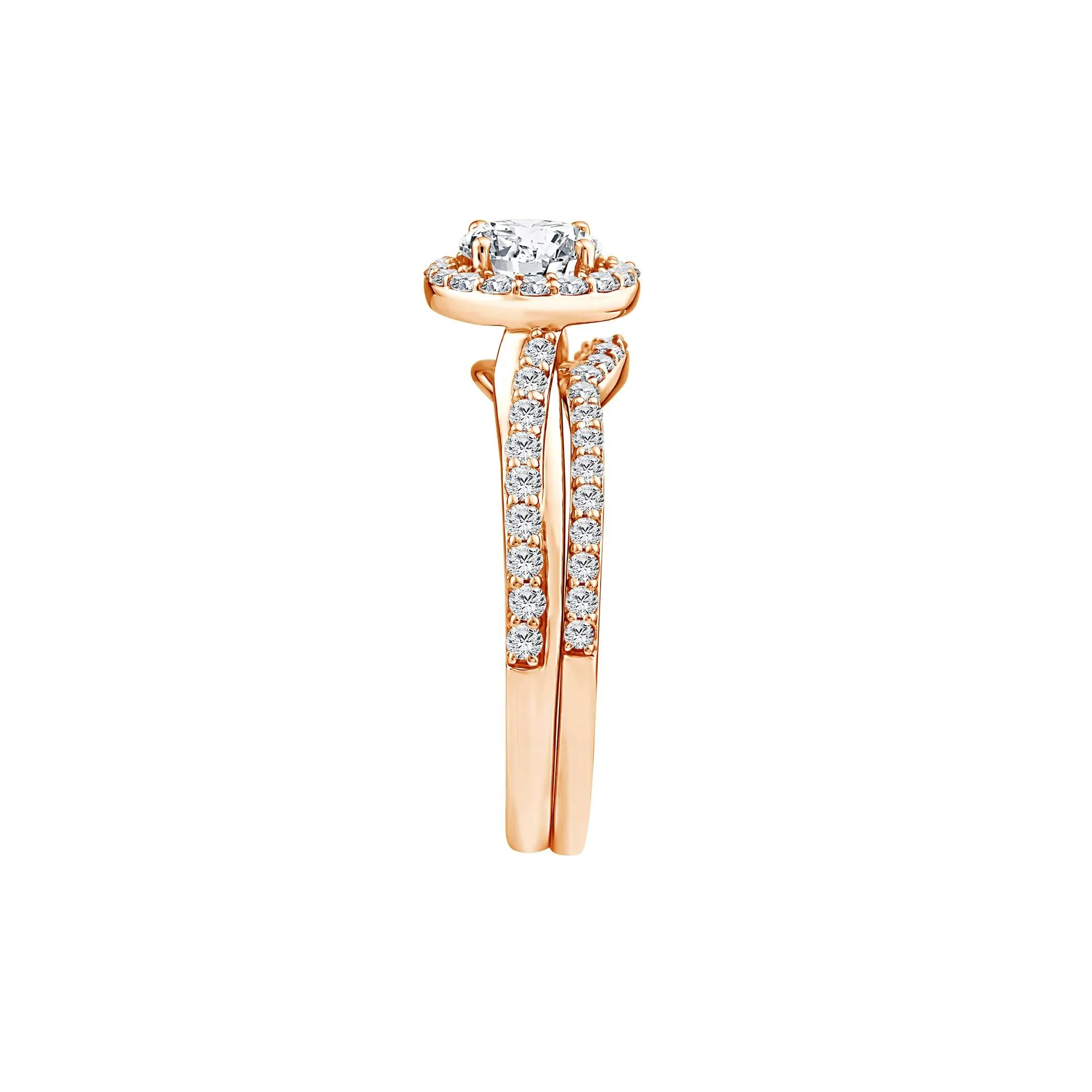 1/5 CT. Tw. Lab Grown Diamond Engagement Ring Set 10K Rose Gold Size 6.5 1mm - Image 3