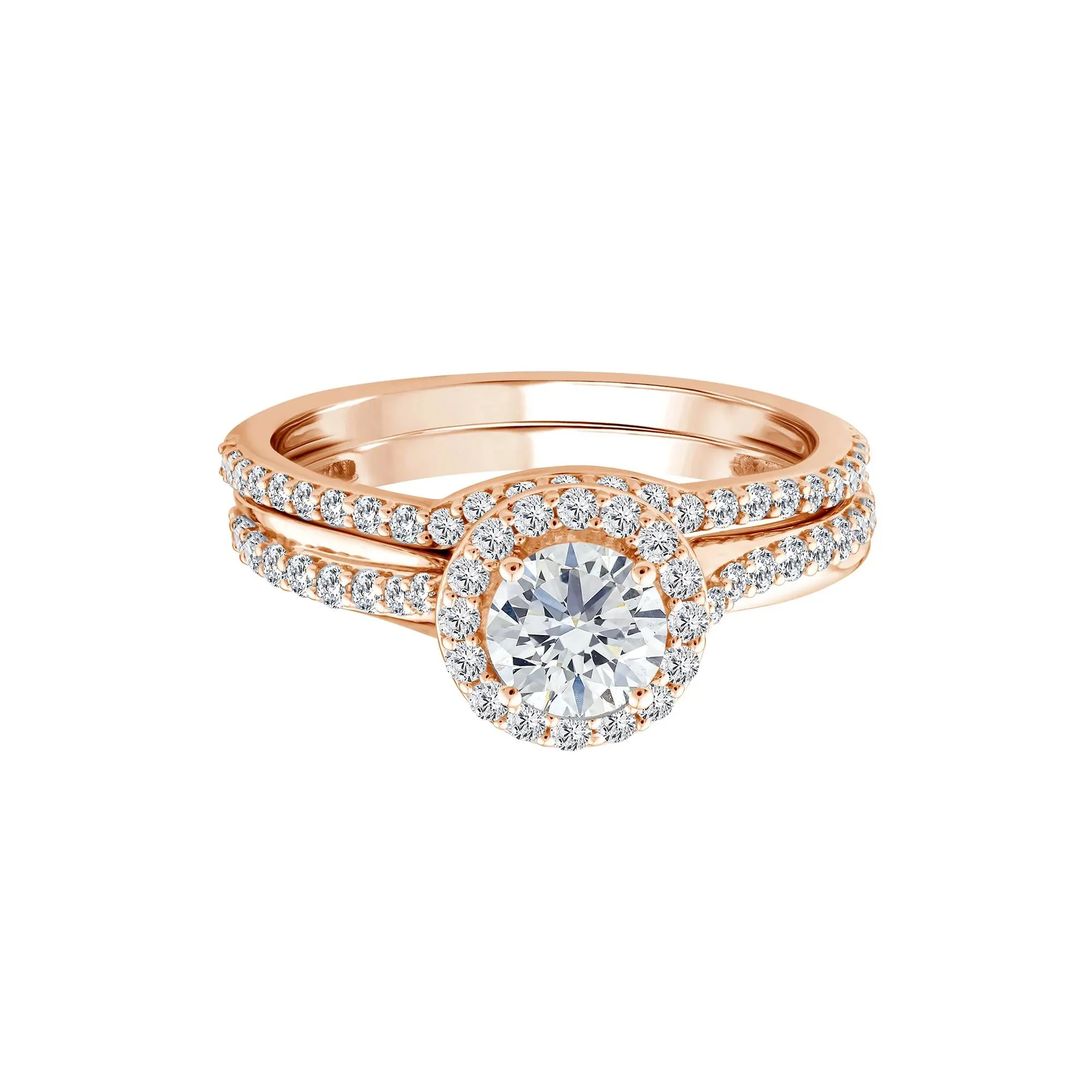 1/5 CT. Tw. Lab Grown Diamond Engagement Ring Set 10K Rose Gold Size 8 1mm