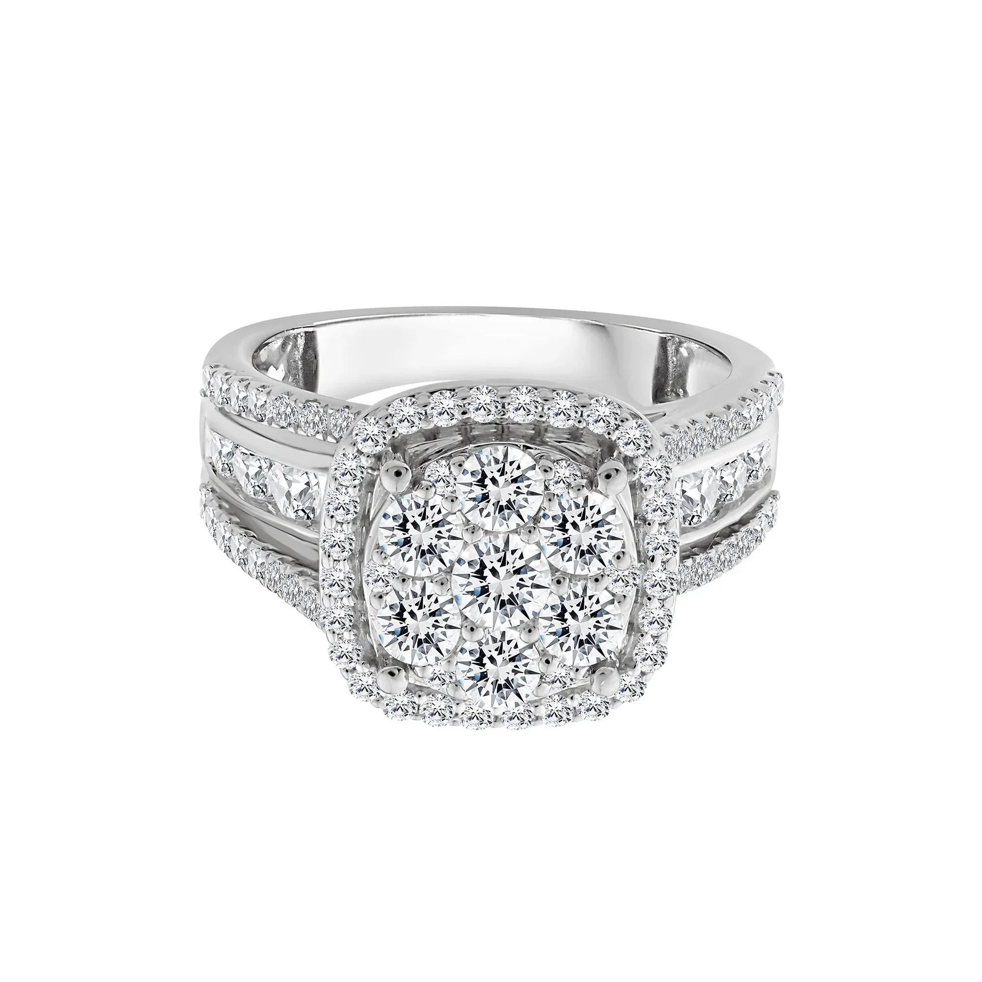 2 CT. Tw. Diamond Composite Engagement Ring 10K White Gold Round Brilliant Cut Size 8 2.5mm
