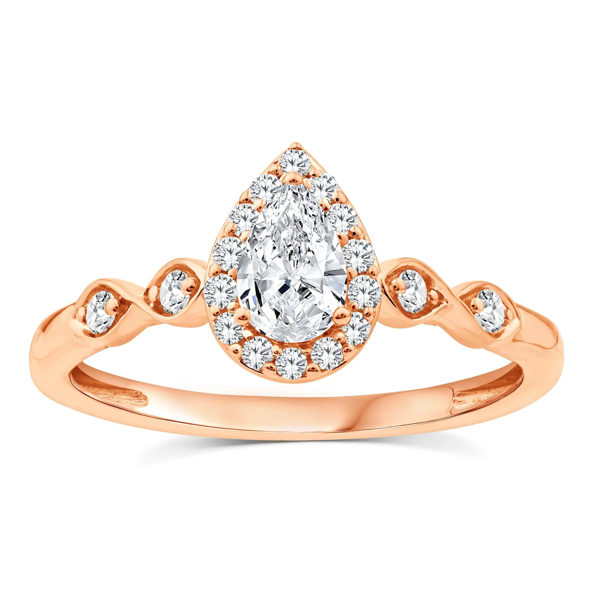 1/2 CT. Tw. Lab Grown Diamond Pear Promise Ring 10K Rose Gold Size 6.5 1mm