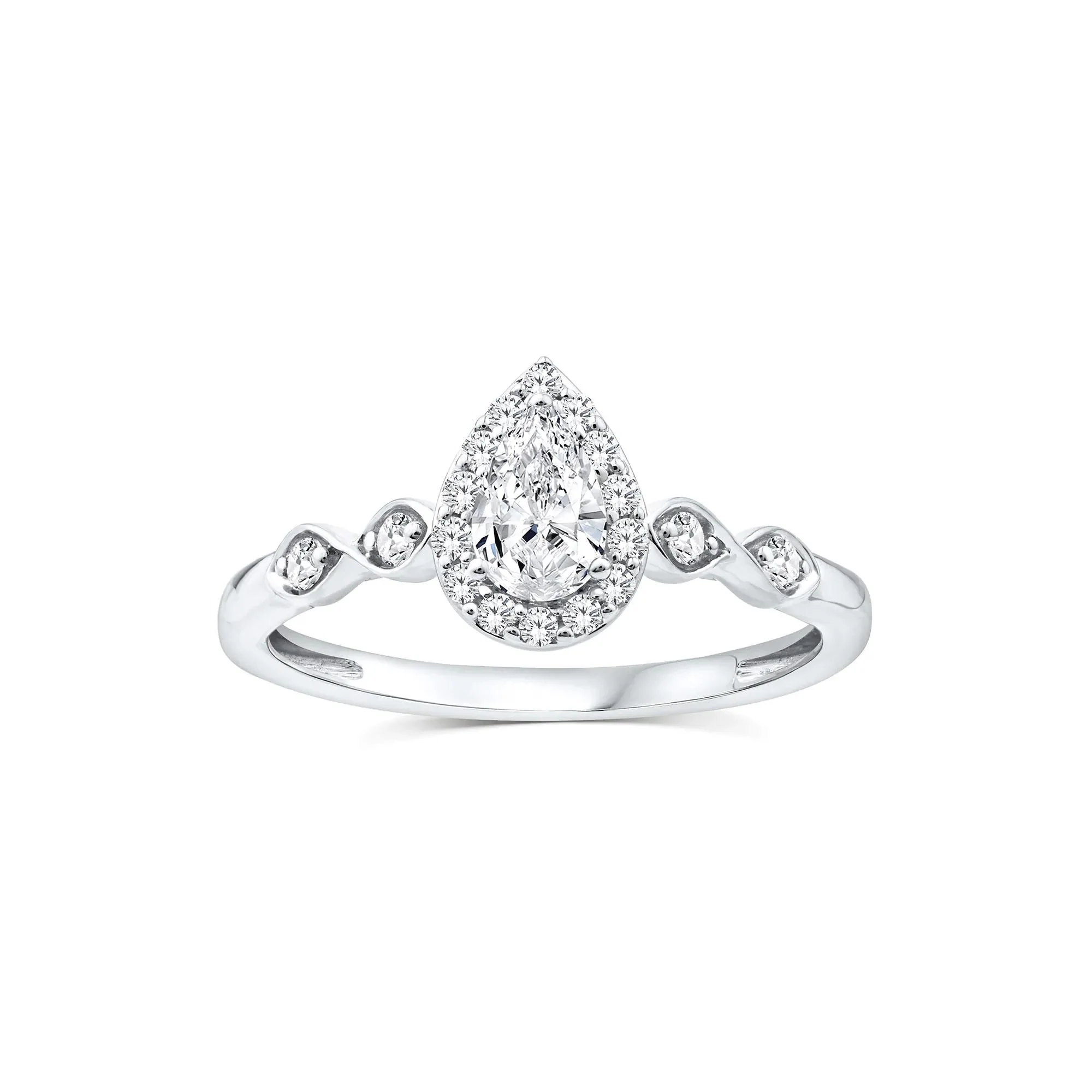 1/2 CT. Tw. Lab Grown Diamond Pear Promise Ring 10K White Gold Size 8 1mm