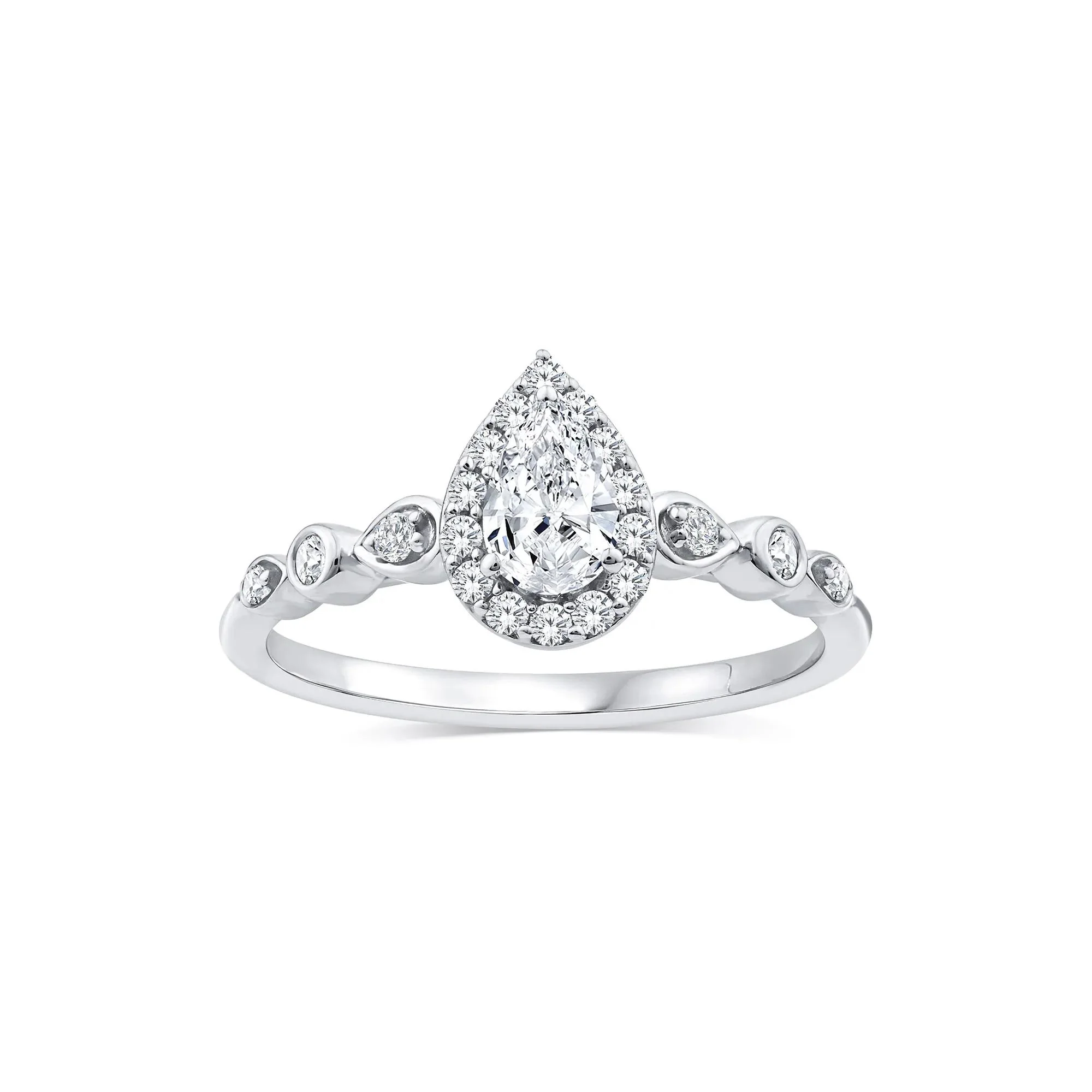 1/2 CT. Tw. Lab Grown Diamond Pear Promise Ring 10K White Gold Size 8.5 1mm