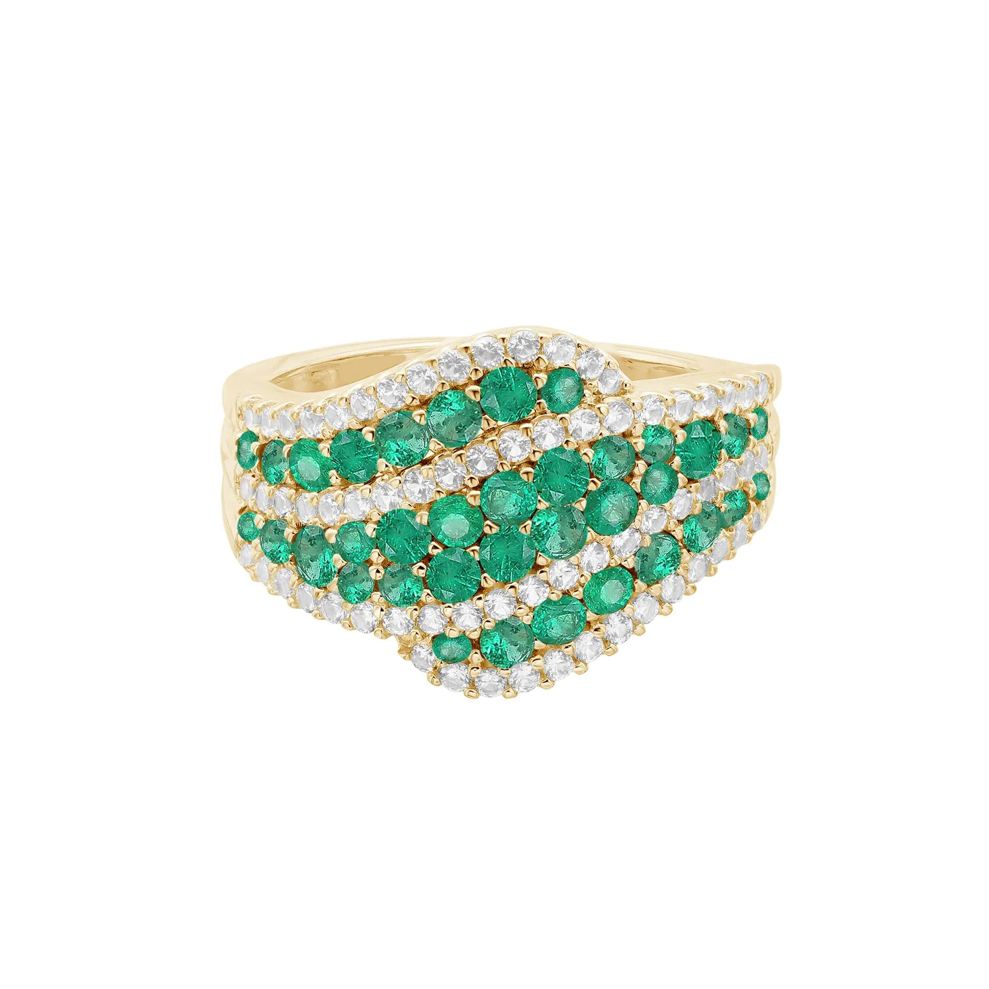 1/2 CT. Tw. Emerald and Diamond Ring 10K Yellow Gold Round Brilliant Cut Size 7.5 1mm