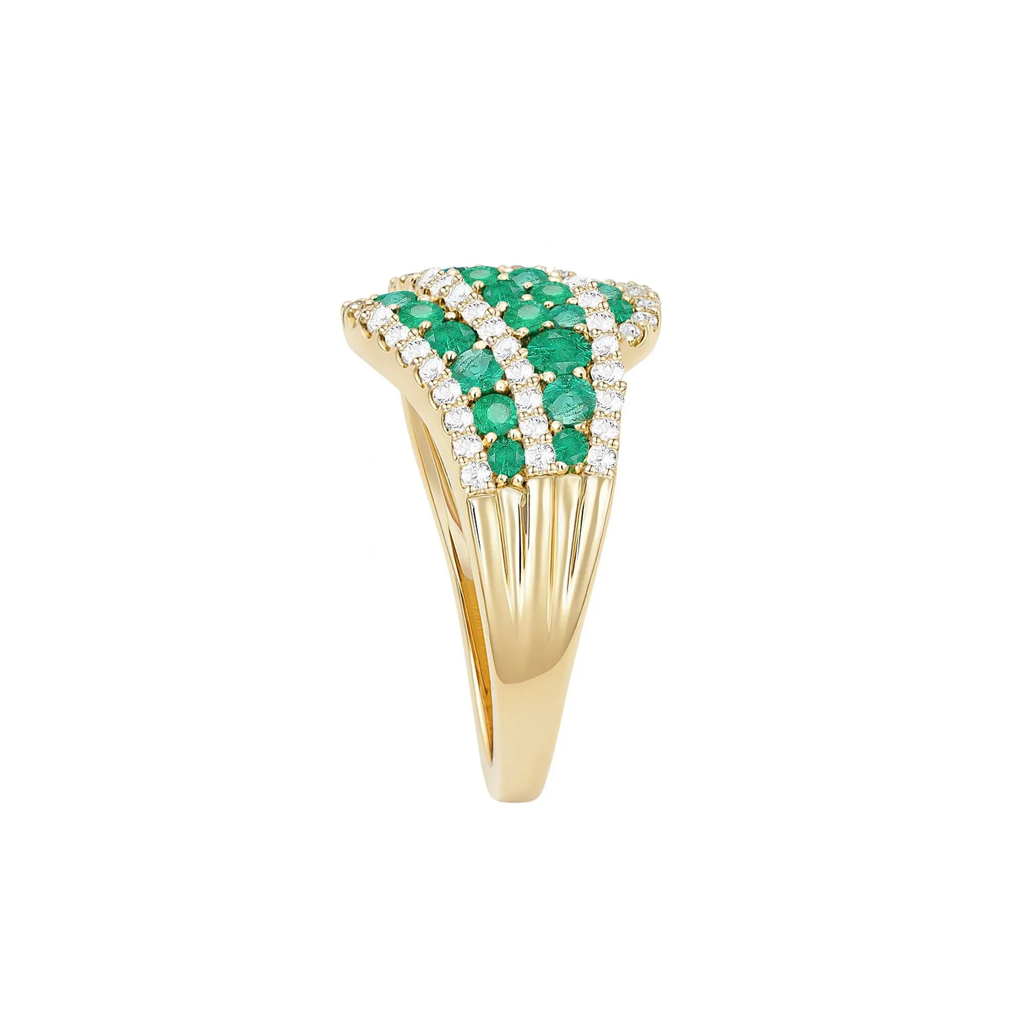1/2 CT. Tw. Emerald and Diamond Ring 10K Yellow Gold Round Brilliant Cut Size 7.5 1mm - Image 3