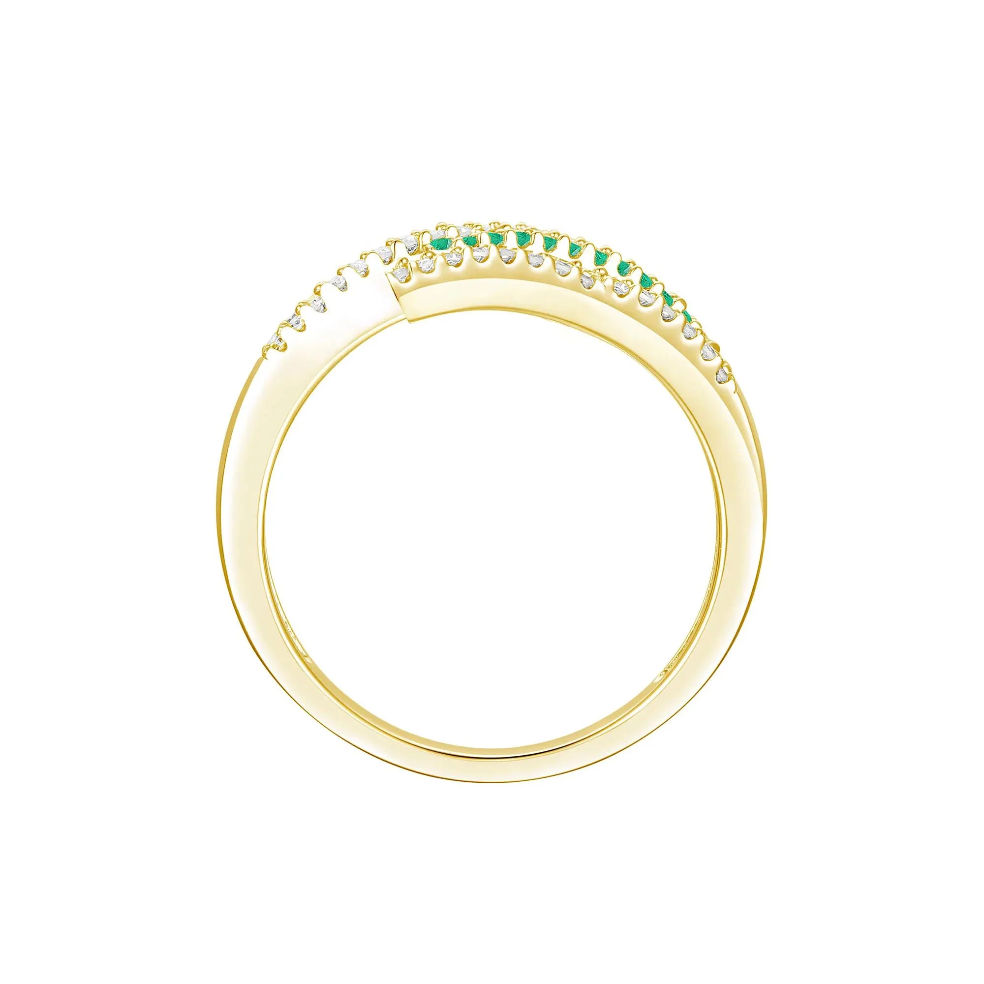 1/2 CT. Tw. Emerald and Diamond Ring 10K Yellow Gold Round Brilliant Cut Size 8.5 1mm - Image 2
