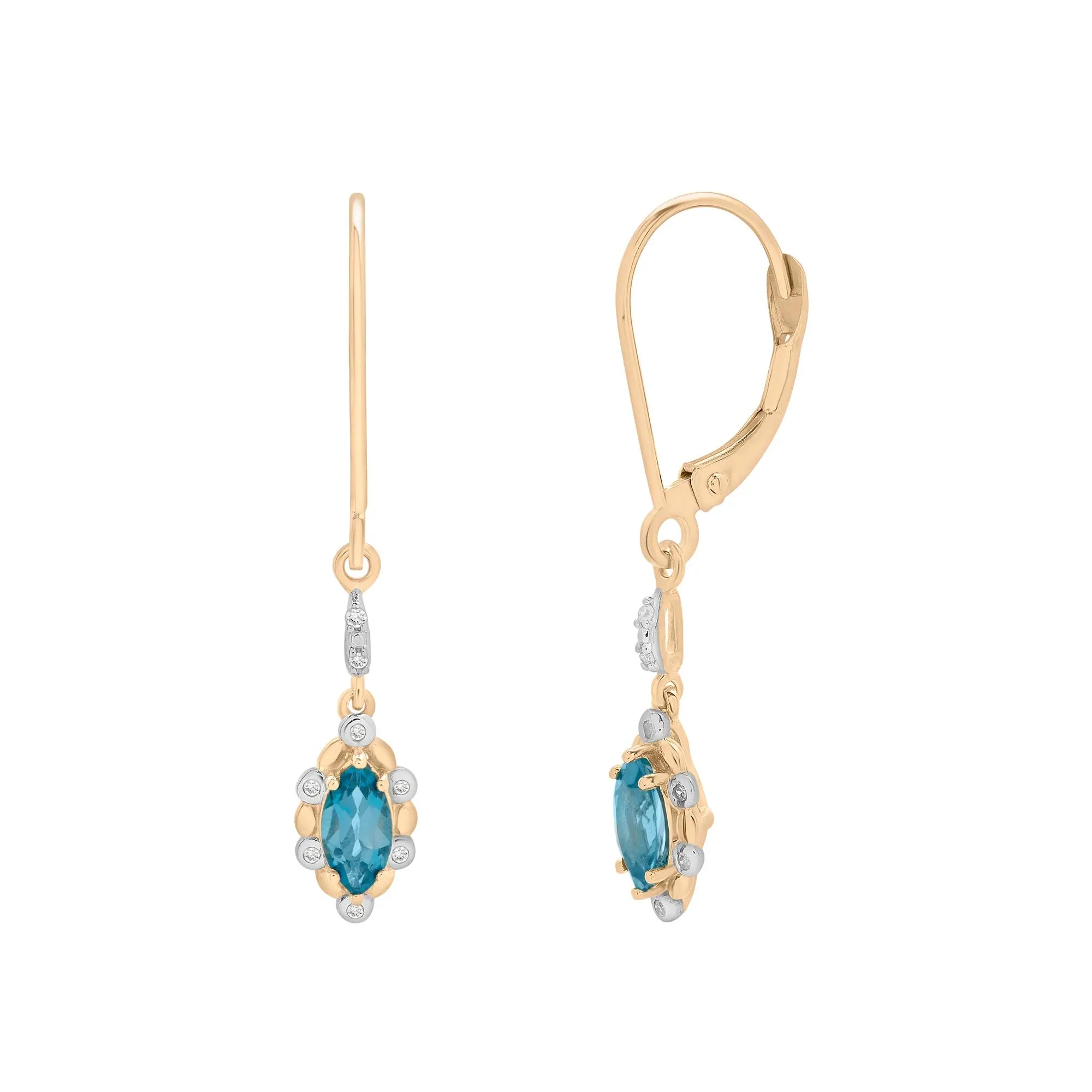 London Blue Topaz and Diamond Accent Earrings 14K Yellow Gold Size 5.30mm