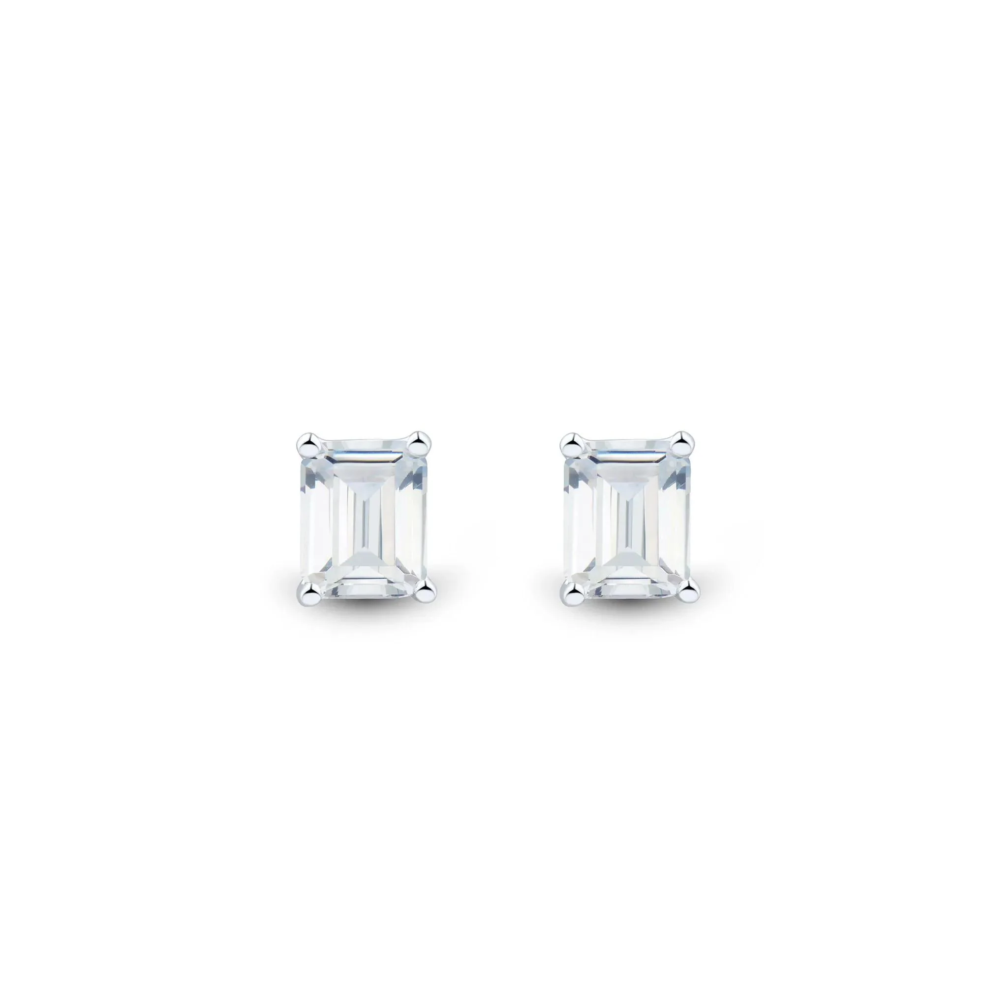 1 CT. Tw. Lab Grown Diamond Emerald-Cut Four-Prong Studs 14K White Gold Size 6.20mm