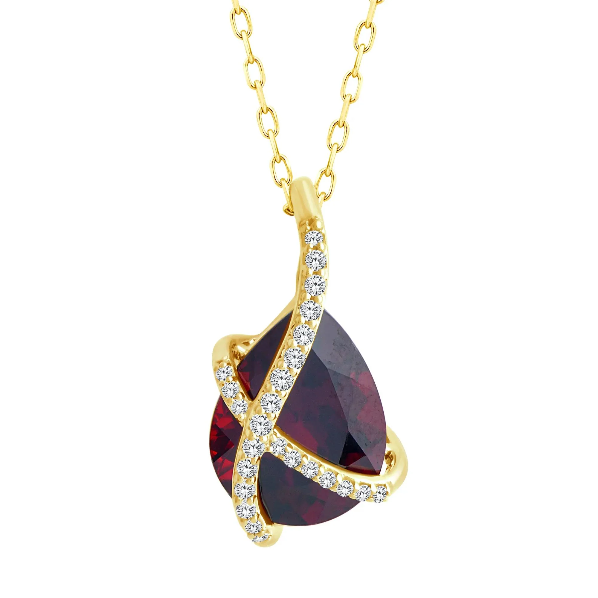 Garnet and Diamond Accent Pendant Necklace 14K Yellow Gold Size 18"