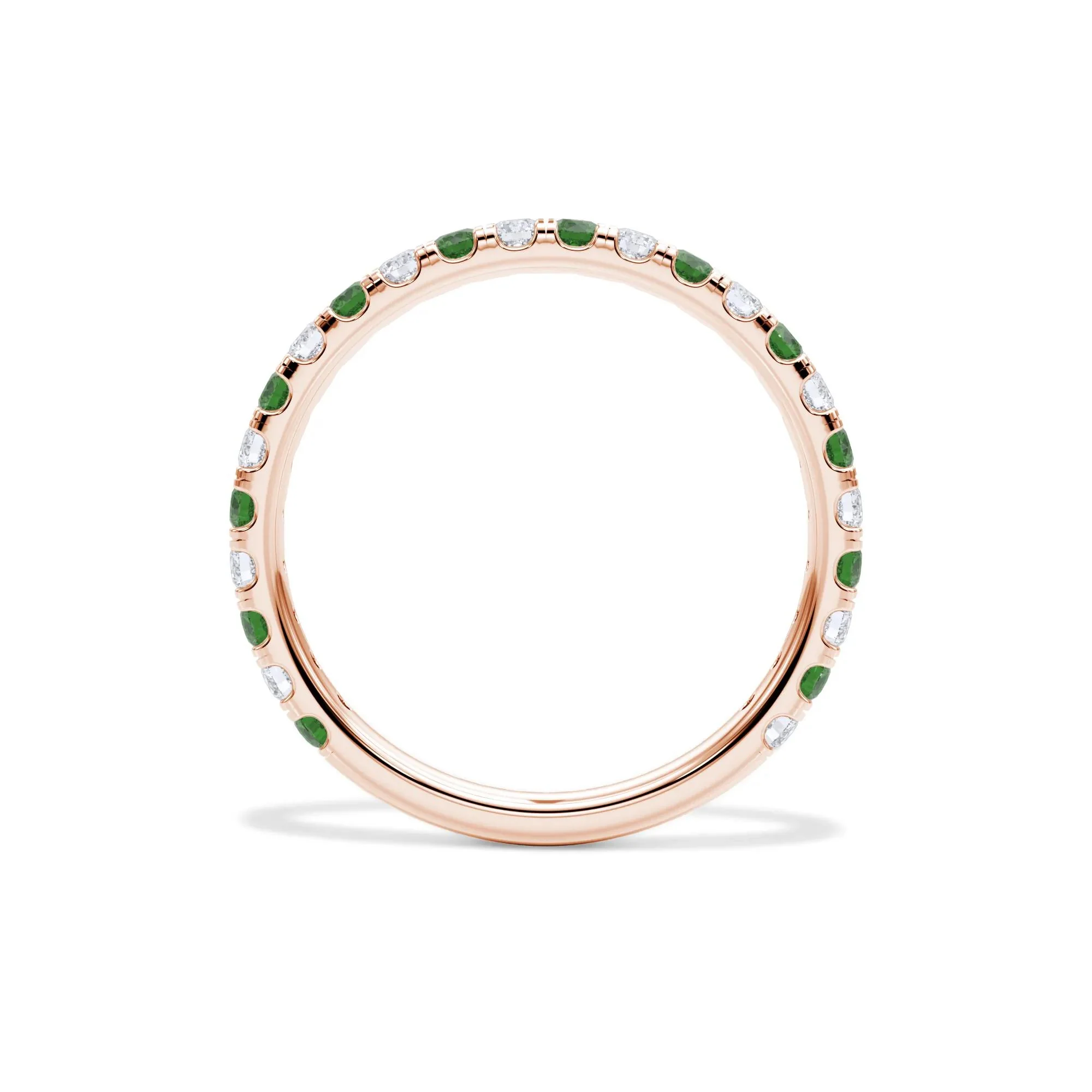 1/3 CT. Tw. Lab Grown Diamond & Lab-Created Emerald Anniversary Band Ring 14K Rose Gold Size 6 3mm - Image 2