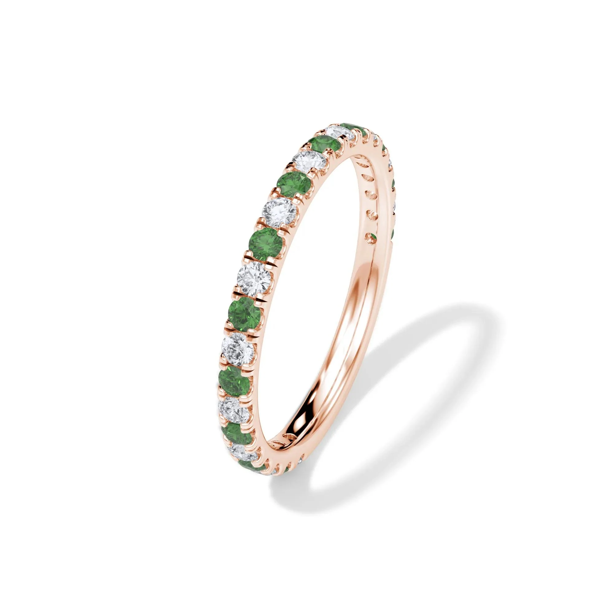 1/3 CT. Tw. Lab Grown Diamond & Lab-Created Emerald Anniversary Band Ring 14K Rose Gold Size 6 3mm - Image 4