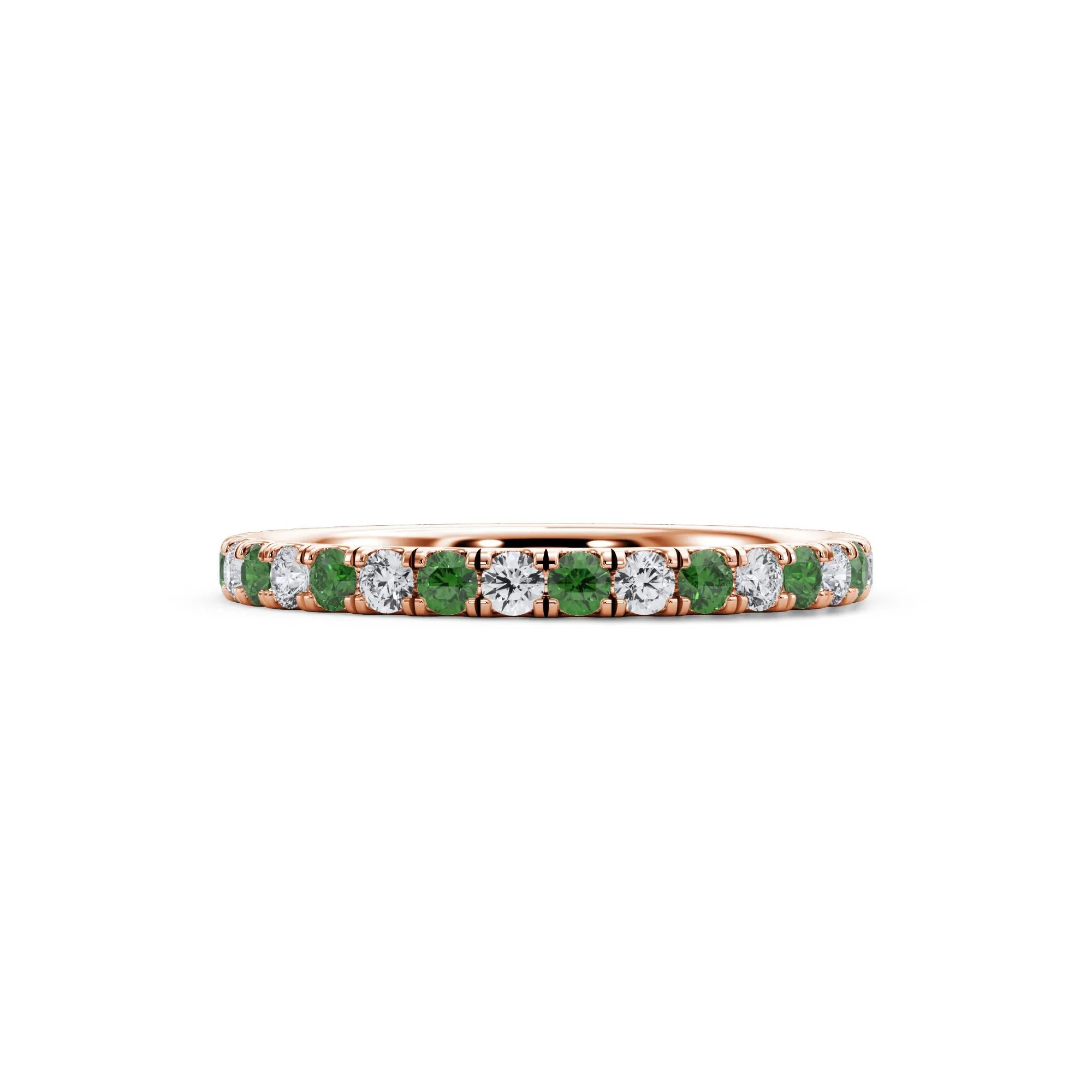 1/3 CT. Tw. Lab Grown Diamond & Lab-Created Emerald Anniversary Band Ring 14K Rose Gold Size 7 3mm
