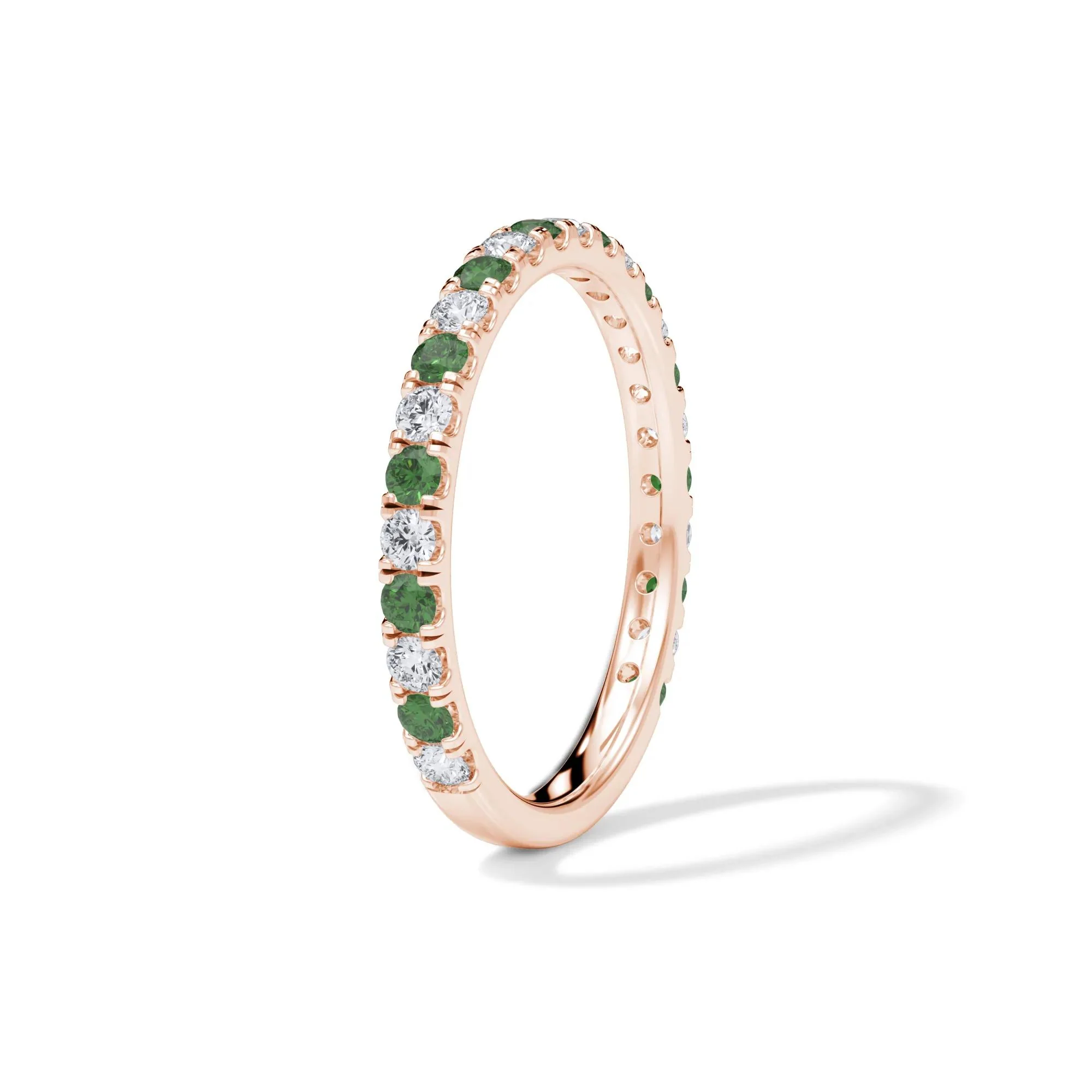 1/3 CT. Tw. Lab Grown Diamond & Lab-Created Emerald Anniversary Band Ring 14K Rose Gold Size 7.5 3mm - Image 3