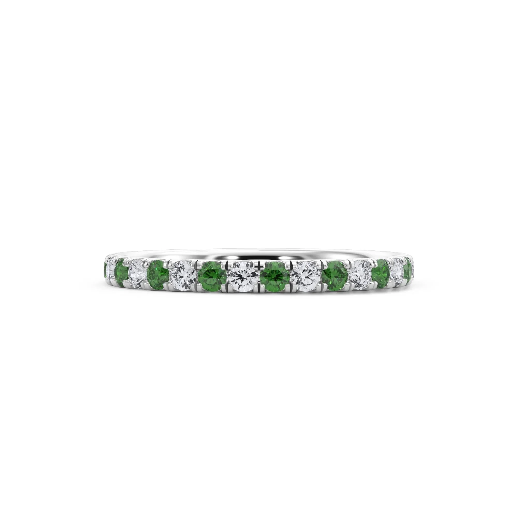 1/3 CT. Tw. Lab Grown Diamond & Lab-Created Emerald Anniversary Band Ring 14K White Gold Size 4.5 3mm