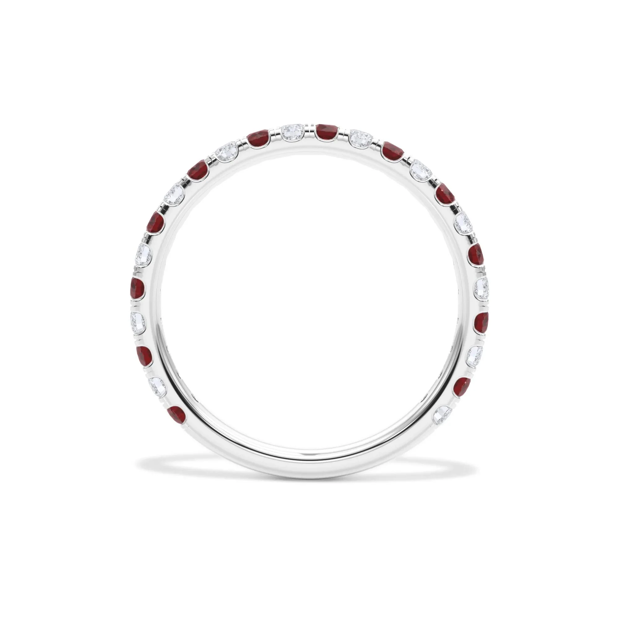 1/3 CT. Tw. Lab Grown Diamond & Lab-Created Ruby Anniversary Band Ring 14K White Gold Size 4 3mm - Image 2