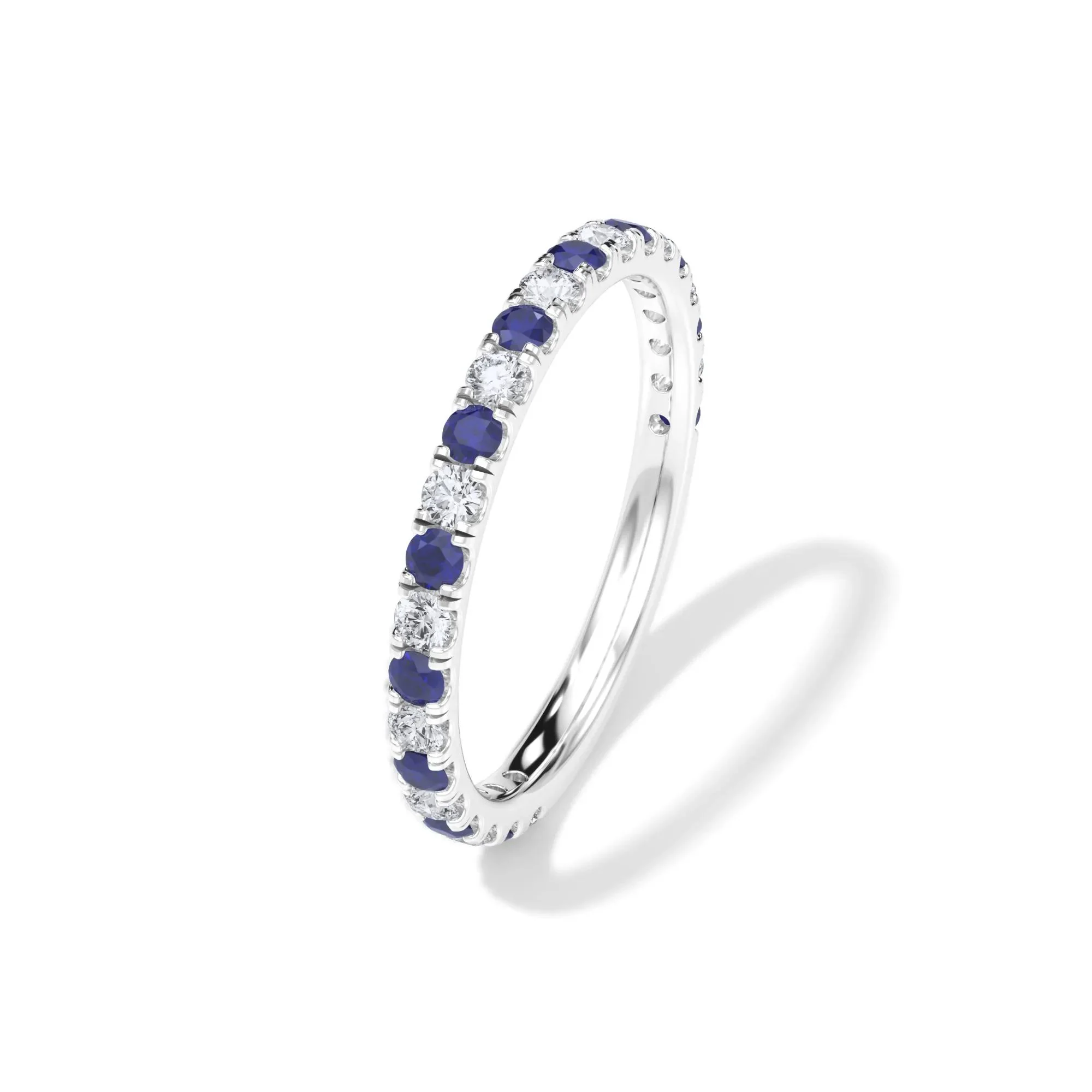 1/3 CT. Tw. Lab Grown Diamond & Lab-Created Sapphire Anniversary Band Ring 14K White Gold Size 4 3mm - Image 4