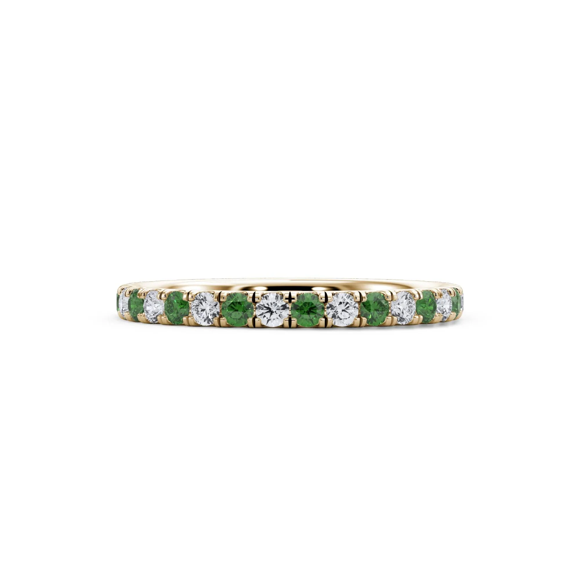 1/3 CT. Tw. Lab Grown Diamond & Lab-Created Emerald Anniversary Band Ring 14K Yellow Gold Size 7.5 3mm