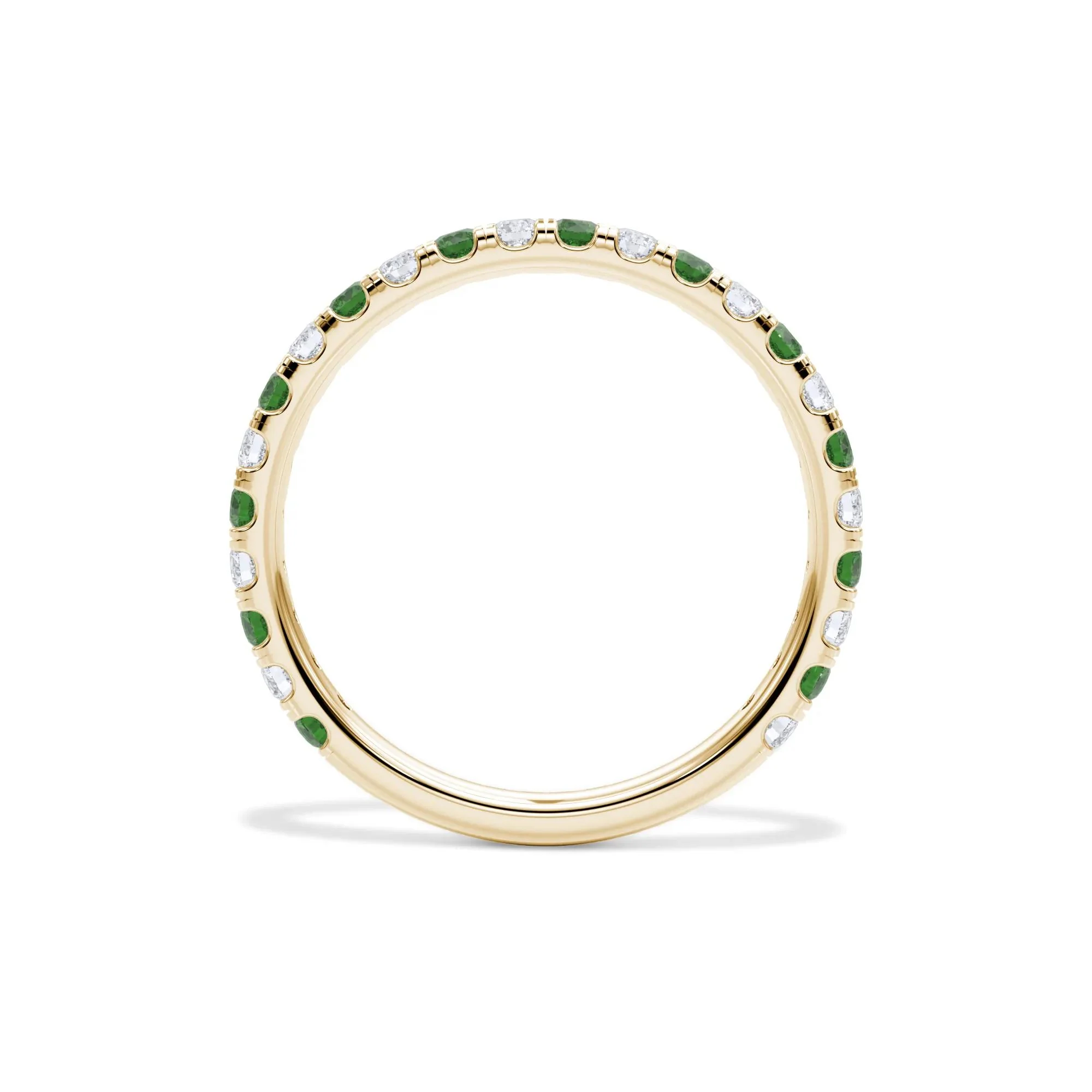 1/3 CT. Tw. Lab Grown Diamond & Lab-Created Emerald Anniversary Band Ring 14K Yellow Gold Size 8.5 3mm - Image 2