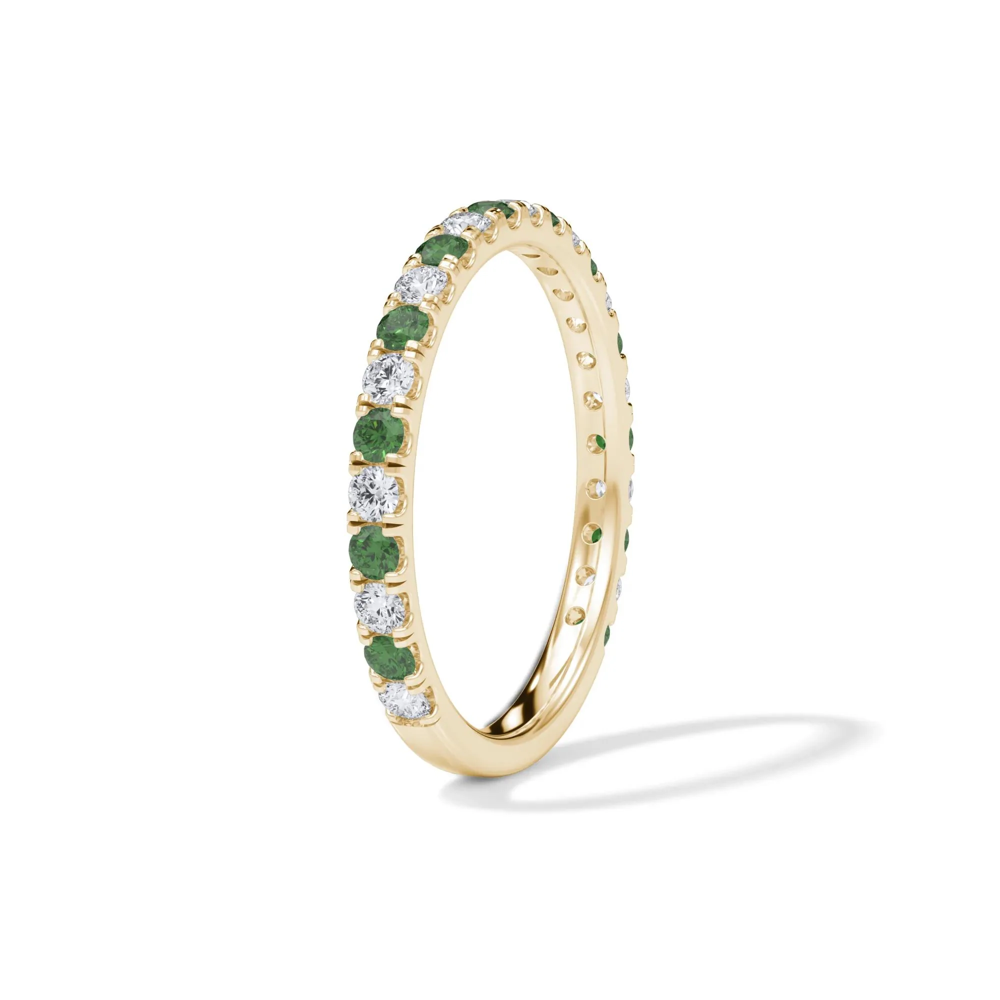 1/3 CT. Tw. Lab Grown Diamond & Lab-Created Emerald Anniversary Band Ring 14K Yellow Gold Size 8.5 3mm - Image 3